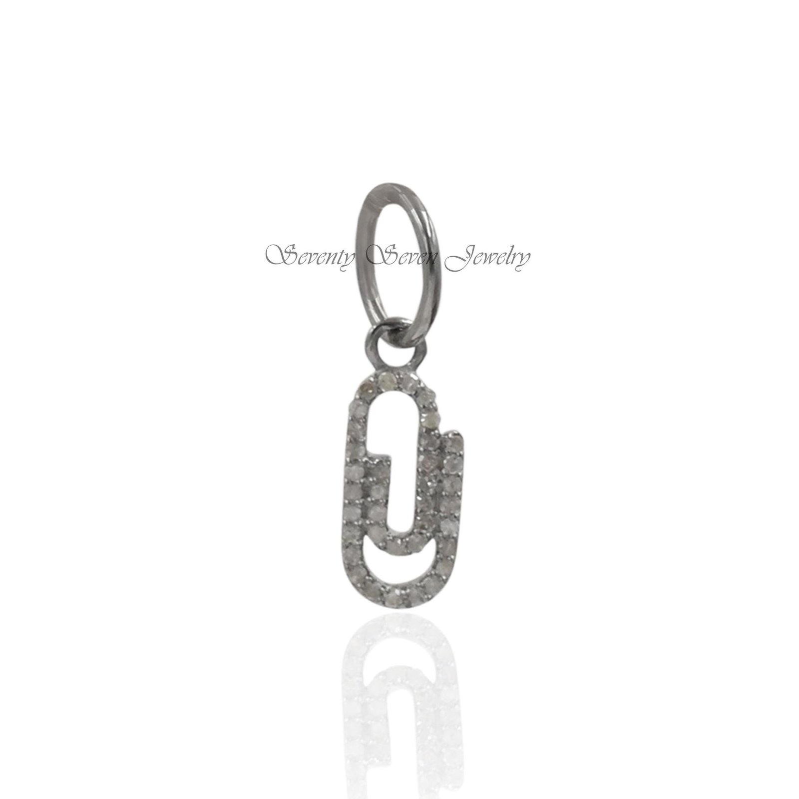925 Silver Diamond Paper Clip Pendant: Designer Charm Enhancer - View 4 - Seventy Seven Jewelry | SKU: SSMJP682-SLYGDI,SSMJP6 925 Silver Diamond Paper Clip Pendant: Designer Charm Enhancer - View 4 - Seventy Seven Jewelry | SKU: SSMJP682-SLYGDI,SSMJP6