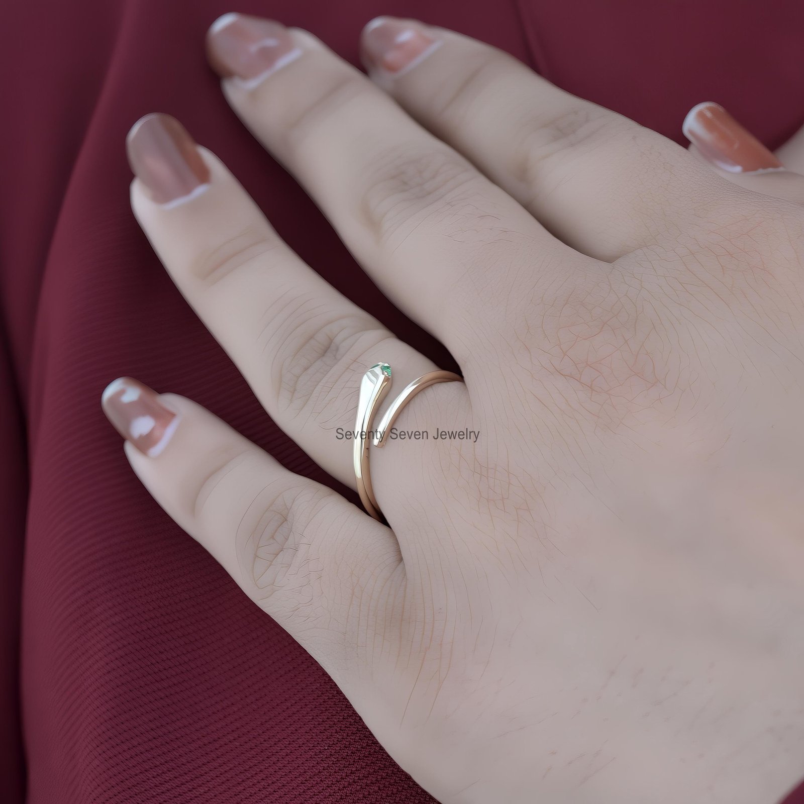 925 Silver Diamond Snake Ring: Dainty Serpent Open Band - View 2 - Seventy Seven Jewelry | SKU: SSMJR03-SLYGDI-2026 925 Silver Diamond Snake Ring: Dainty Serpent Open Band - View 2 - Seventy Seven Jewelry | SKU: SSMJR03-SLYGDI-2026