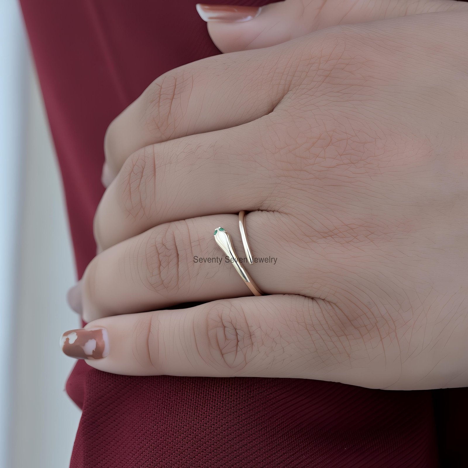 925 Silver Diamond Snake Ring: Dainty Serpent Open Band - View 3 - Seventy Seven Jewelry | SKU: SSMJR03-SLYGDI-2026 925 Silver Diamond Snake Ring: Dainty Serpent Open Band - View 3 - Seventy Seven Jewelry | SKU: SSMJR03-SLYGDI-2026
