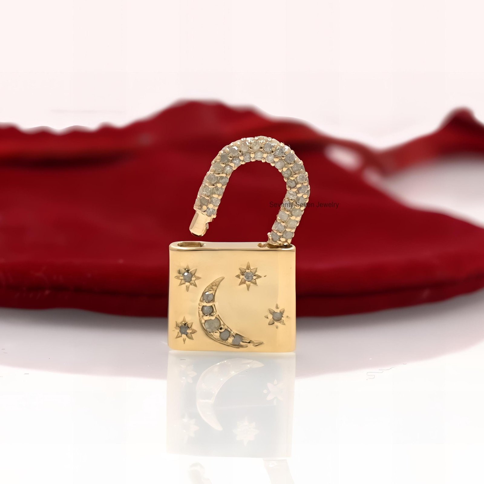 925 Silver Diamond Star Moon Padlock Pendant - Seventy Seven Jewelry | SKU: SSMJP43-SLYGDI-2026,SSMJP43-SLYGCZ-VP 925 Silver Diamond Star Moon Padlock Pendant - Seventy Seven Jewelry | SKU: SSMJP43-SLYGDI-2026,SSMJP43-SLYGCZ-VP
