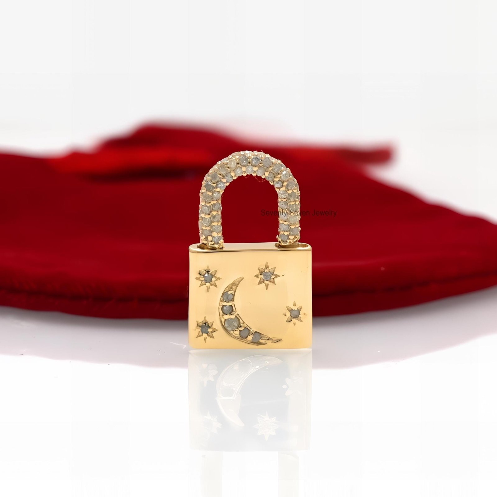 925 Silver Diamond Star Moon Padlock Pendant - View 4 - Seventy Seven Jewelry | SKU: SSMJP43-SLYGDI-2026,SSMJP43-SLYGCZ-VP 925 Silver Diamond Star Moon Padlock Pendant - View 4 - Seventy Seven Jewelry | SKU: SSMJP43-SLYGDI-2026,SSMJP43-SLYGCZ-VP