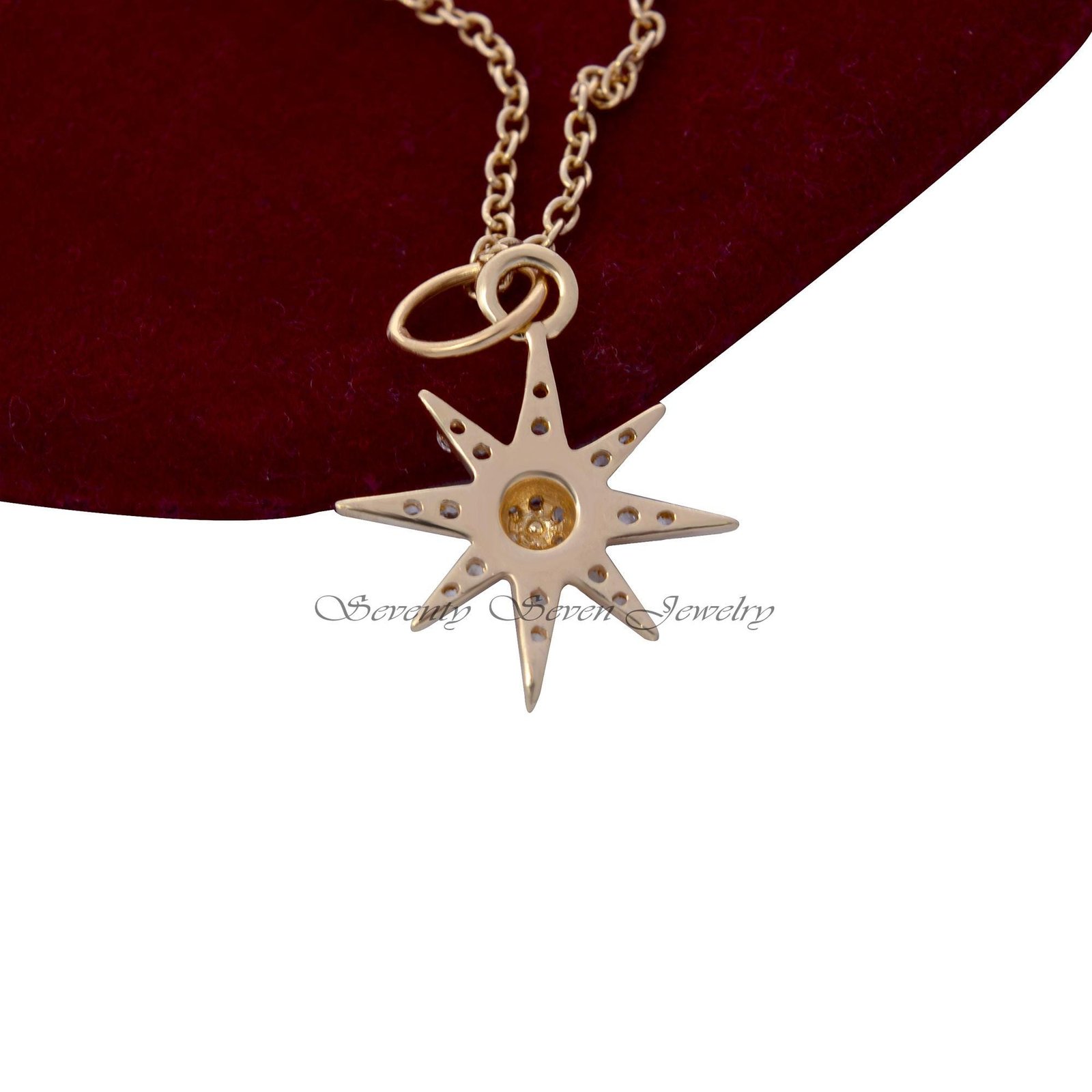 925 Silver Diamond Starburst Pendant Necklace: Christmas Jewelry - View 2 - Seventy Seven Jewelry | SKU: SSMJP08-SLWGDI-N36-2 925 Silver Diamond Starburst Pendant Necklace: Christmas Jewelry - View 2 - Seventy Seven Jewelry | SKU: SSMJP08-SLWGDI-N36-2