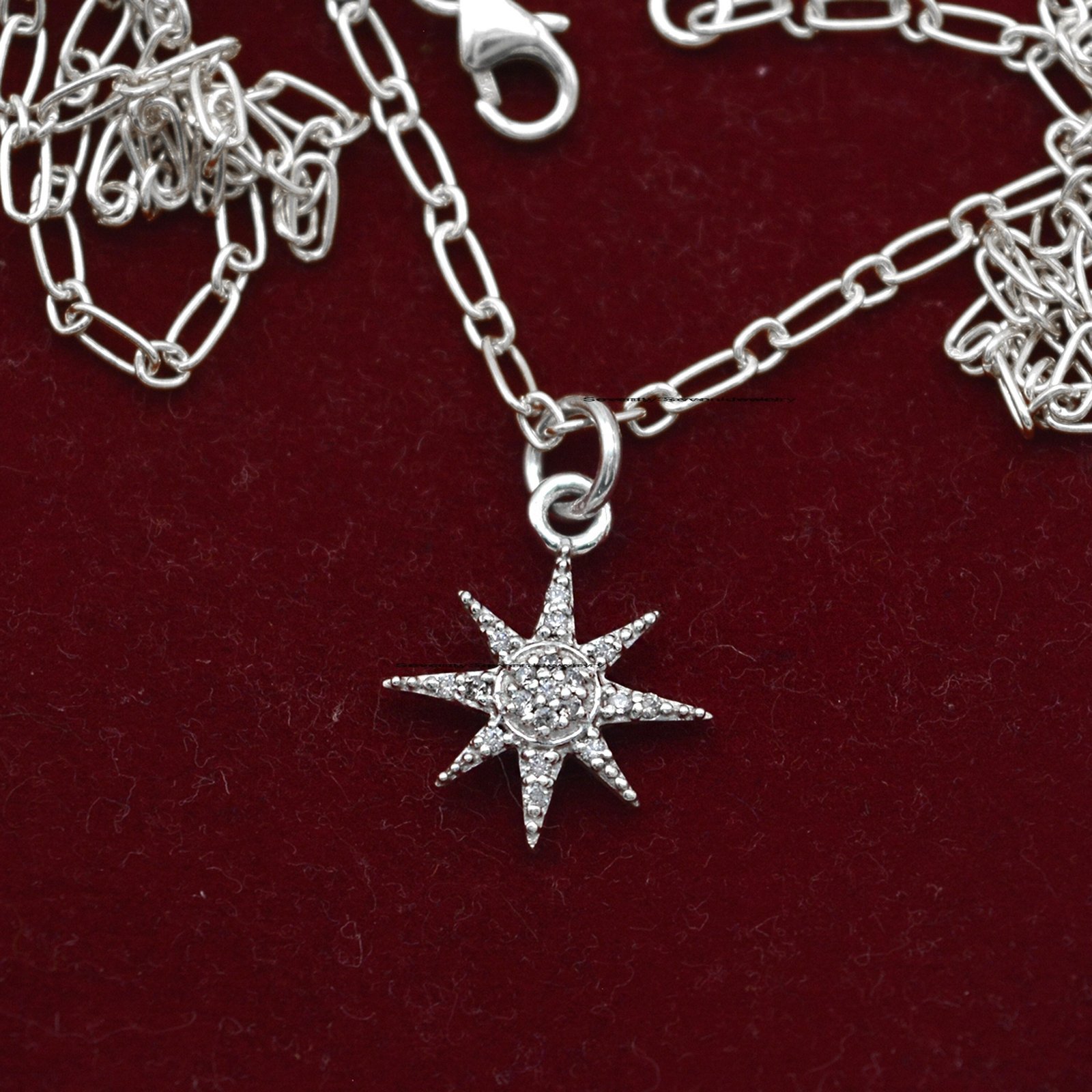 925 Silver Diamond Starburst Pendant Necklace: Christmas Jewelry - View 3 - Seventy Seven Jewelry | SKU: SSMJP08-SLWGDI-N36-2 925 Silver Diamond Starburst Pendant Necklace: Christmas Jewelry - View 3 - Seventy Seven Jewelry | SKU: SSMJP08-SLWGDI-N36-2