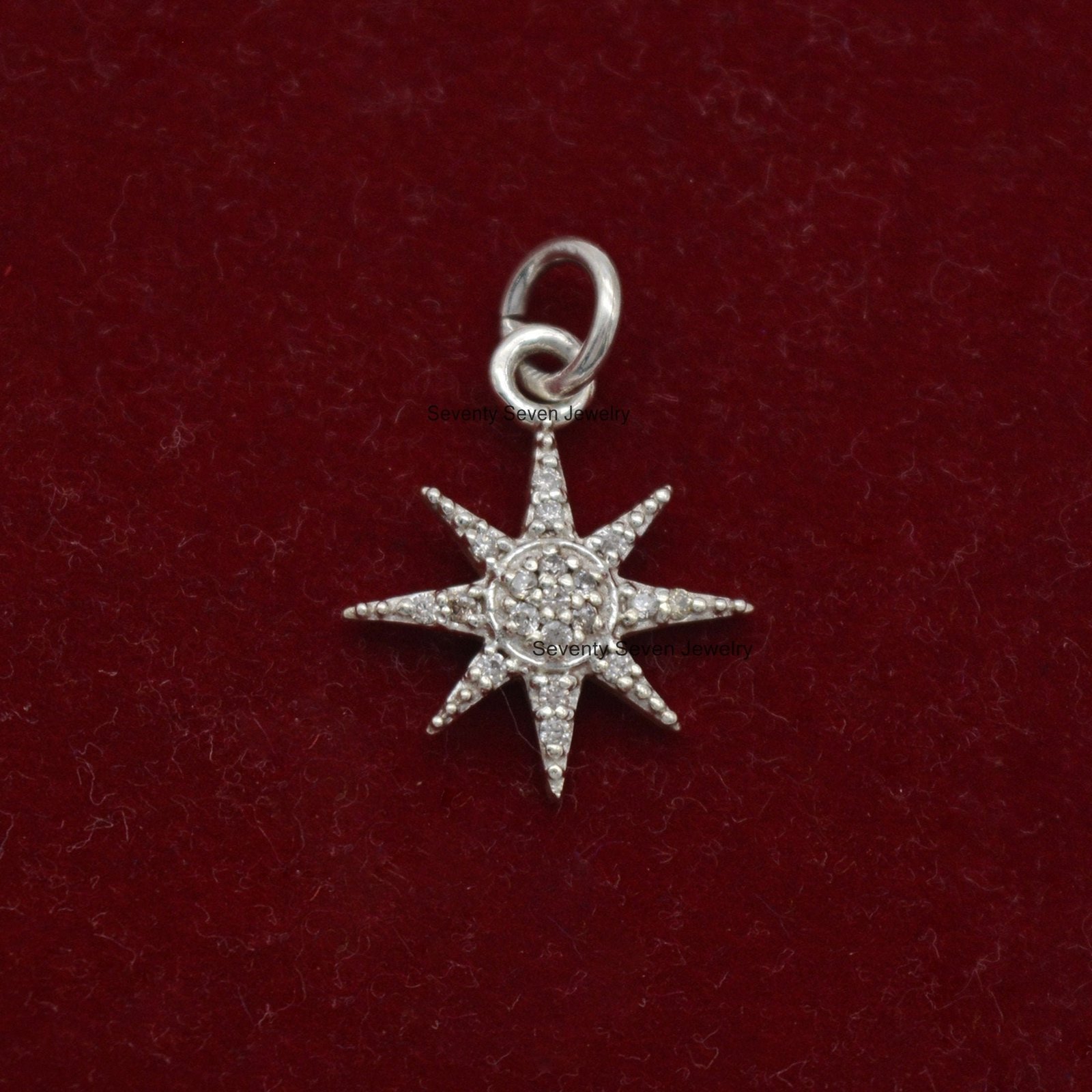 925 Silver Diamond Starburst Pendant Necklace: Christmas Jewelry - View 4 - Seventy Seven Jewelry | SKU: SSMJP08-SLWGDI-N36-2 925 Silver Diamond Starburst Pendant Necklace: Christmas Jewelry - View 4 - Seventy Seven Jewelry | SKU: SSMJP08-SLWGDI-N36-2