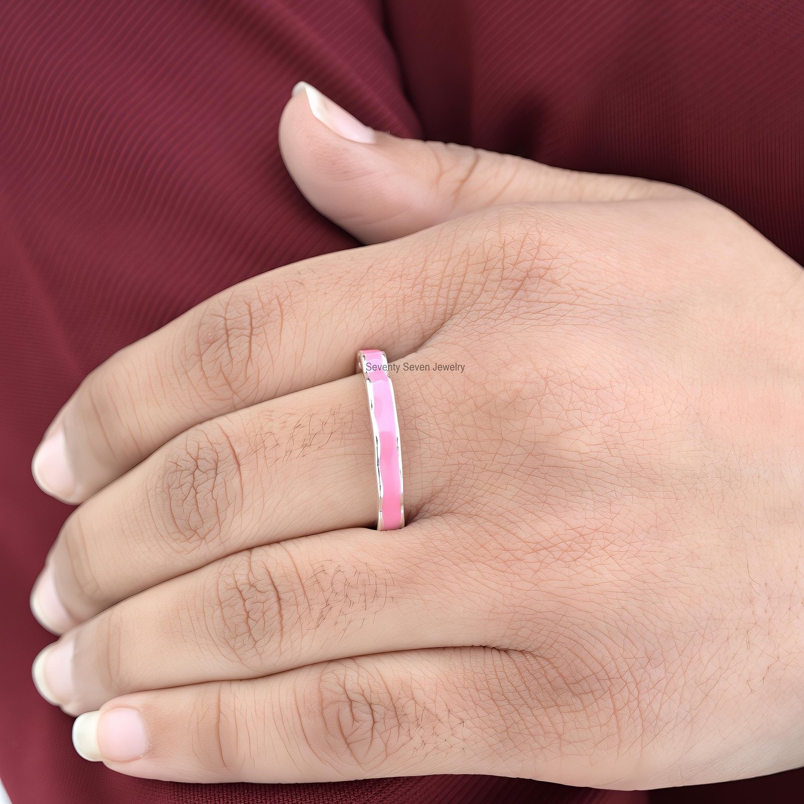 925 Silver Enamel Band Ring: Colorful Stacking Jewelry - View 2 - Seventy Seven Jewelry | SKU: SSMJR977-SLNSELPR-US-8-2026 925 Silver Enamel Band Ring: Colorful Stacking Jewelry - View 2 - Seventy Seven Jewelry | SKU: SSMJR977-SLNSELPR-US-8-2026