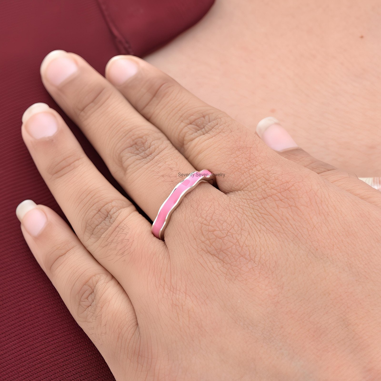 925 Silver Enamel Band Ring: Colorful Stacking Jewelry - View 3 - Seventy Seven Jewelry | SKU: SSMJR977-SLNSELPR-US-8-2026 925 Silver Enamel Band Ring: Colorful Stacking Jewelry - View 3 - Seventy Seven Jewelry | SKU: SSMJR977-SLNSELPR-US-8-2026