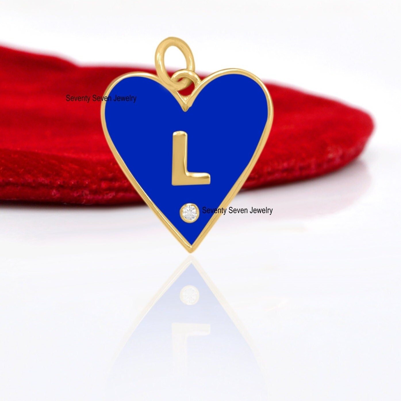 925 Silver Enamel Heart Charm Pendant: Diamond Initial Letter - Seventy Seven Jewelry | SKU: SSMJP500-SLYGBKELDI-A-2026 925 Silver Enamel Heart Charm Pendant: Diamond Initial Letter - Seventy Seven Jewelry | SKU: SSMJP500-SLYGBKELDI-A-2026
