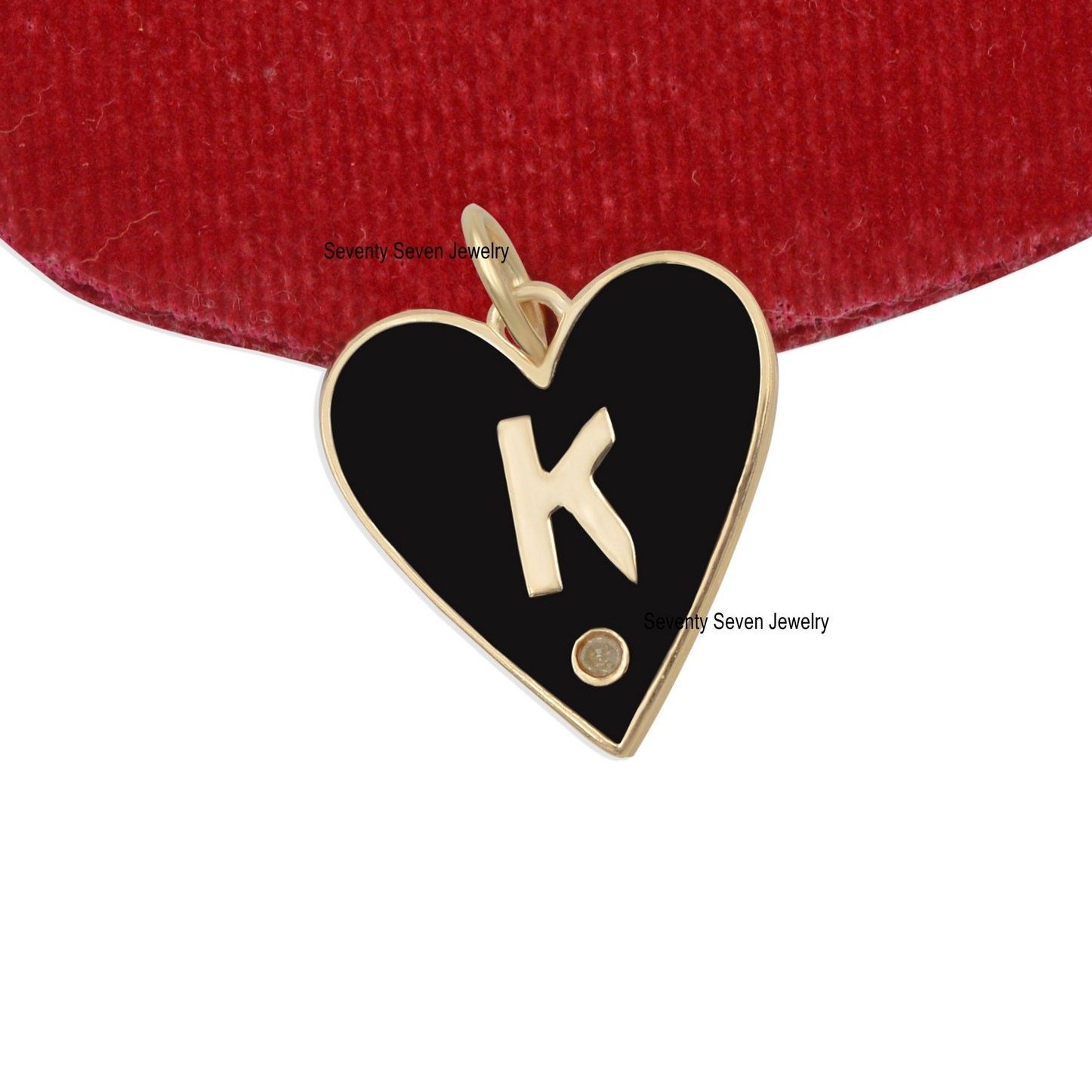 925 Silver Enamel Heart Charm Pendant: Diamond Initial Letter - View 3 - Seventy Seven Jewelry | SKU: SSMJP500-SLYGBKELDI-A-2 925 Silver Enamel Heart Charm Pendant: Diamond Initial Letter - View 3 - Seventy Seven Jewelry | SKU: SSMJP500-SLYGBKELDI-A-2