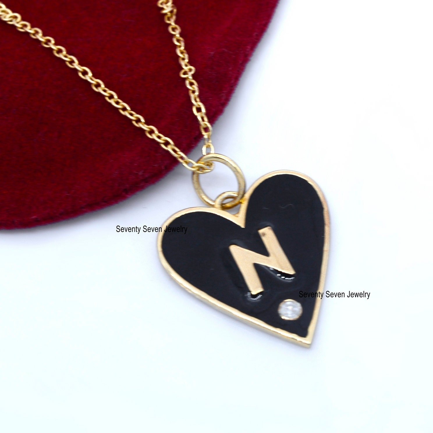 925 Silver Enamel Heart Charm Pendant: Diamond Initial Letter - View 4 - Seventy Seven Jewelry | SKU: SSMJP500-SLYGBKELDI-A-2 925 Silver Enamel Heart Charm Pendant: Diamond Initial Letter - View 4 - Seventy Seven Jewelry | SKU: SSMJP500-SLYGBKELDI-A-2