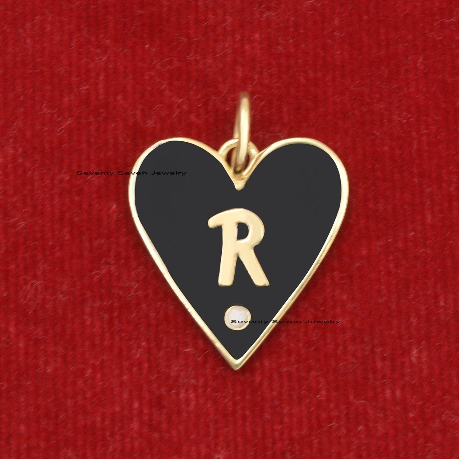 925 Silver Enamel Heart Charm Pendant: Diamond Initial Letter - View 5 - Seventy Seven Jewelry | SKU: SSMJP500-SLYGBKELDI-A-2 925 Silver Enamel Heart Charm Pendant: Diamond Initial Letter - View 5 - Seventy Seven Jewelry | SKU: SSMJP500-SLYGBKELDI-A-2