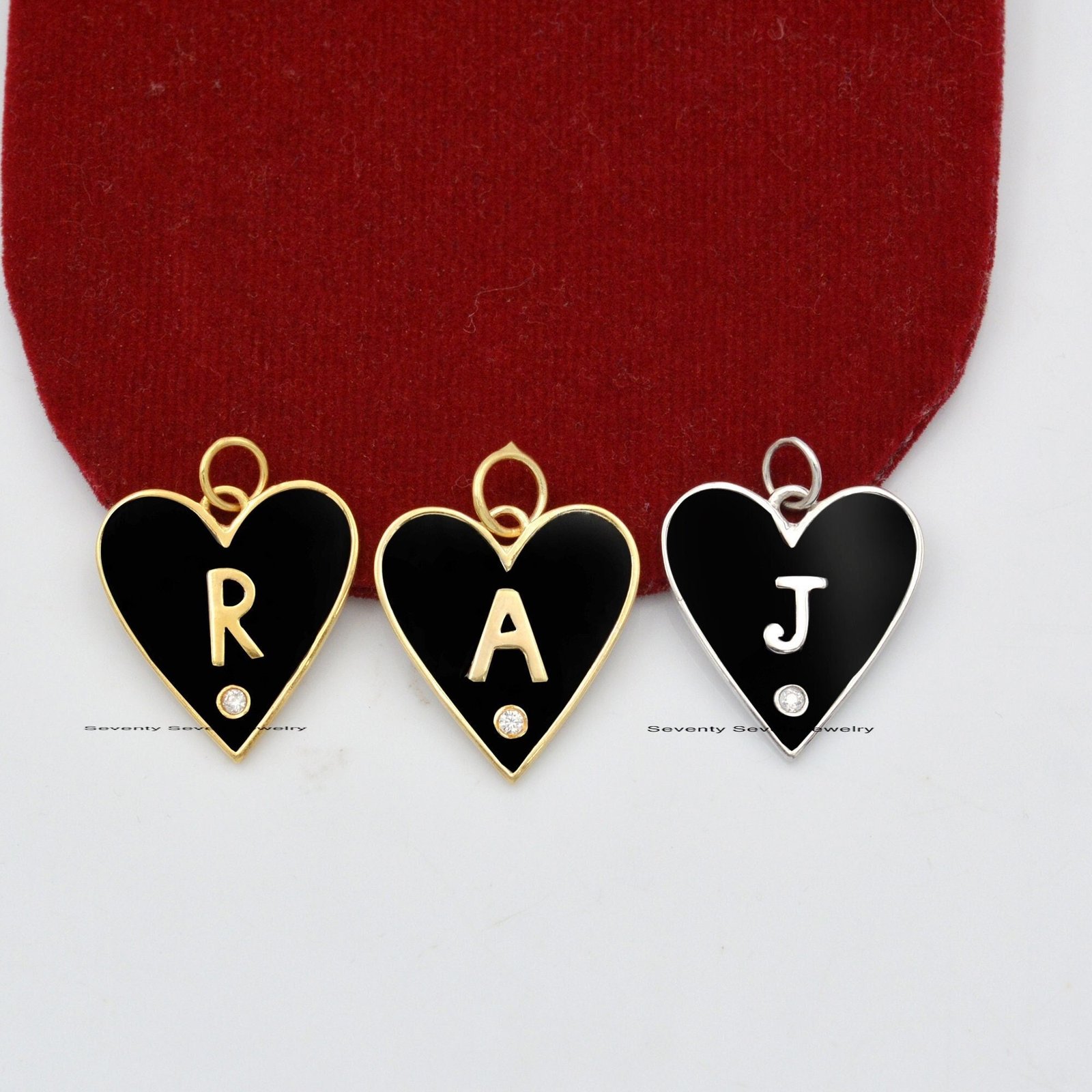 925 Silver Enamel Heart Charm Pendant: Diamond Initial Letter - View 6 - Seventy Seven Jewelry | SKU: SSMJP500-SLYGBKELDI-A-2 925 Silver Enamel Heart Charm Pendant: Diamond Initial Letter - View 6 - Seventy Seven Jewelry | SKU: SSMJP500-SLYGBKELDI-A-2
