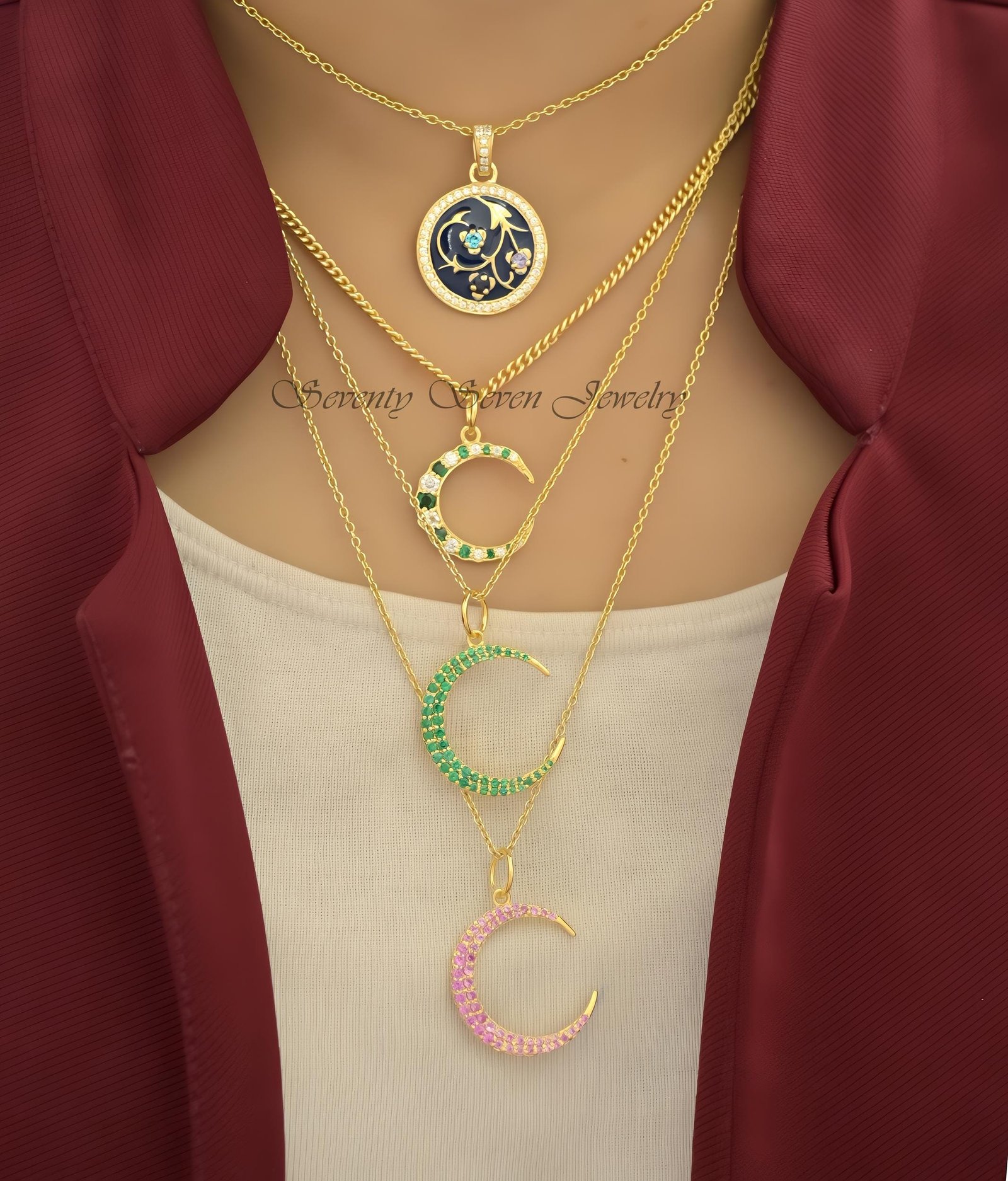 925 Silver Enamel Round Pendant: Sapphire Floral Charm - View 2 - Seventy Seven Jewelry | SKU: SSMJP257-SLRHDITLELTQ-2026 925 Silver Enamel Round Pendant: Sapphire Floral Charm - View 2 - Seventy Seven Jewelry | SKU: SSMJP257-SLRHDITLELTQ-2026