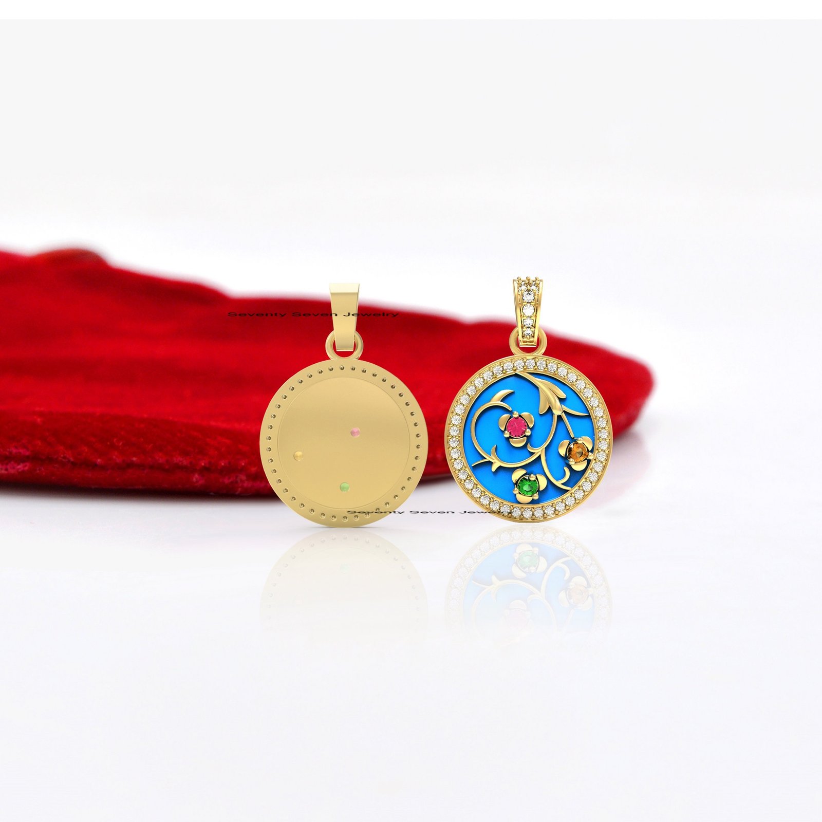 925 Silver Enamel Round Pendant: Sapphire Floral Charm - View 7 - Seventy Seven Jewelry | SKU: SSMJP257-SLRHDITLELTQ-2026 925 Silver Enamel Round Pendant: Sapphire Floral Charm - View 7 - Seventy Seven Jewelry | SKU: SSMJP257-SLRHDITLELTQ-2026