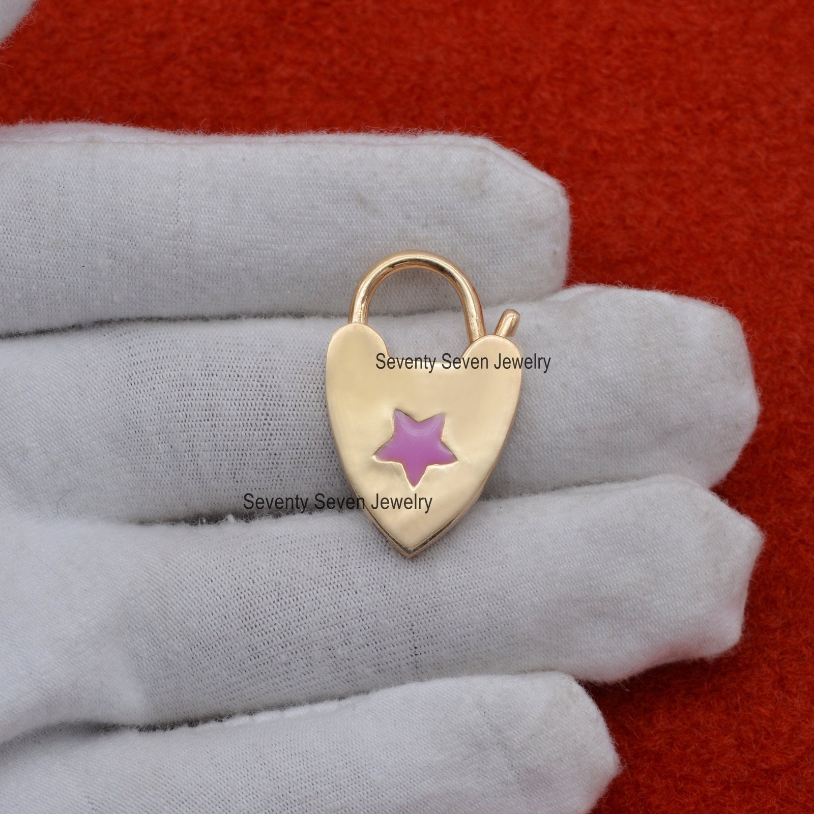 925 Silver Enamel Star Heart Padlock Pendant - View 6 - Seventy Seven Jewelry | SKU: SSMJP47-SLYGELP-2026 925 Silver Enamel Star Heart Padlock Pendant - View 6 - Seventy Seven Jewelry | SKU: SSMJP47-SLYGELP-2026