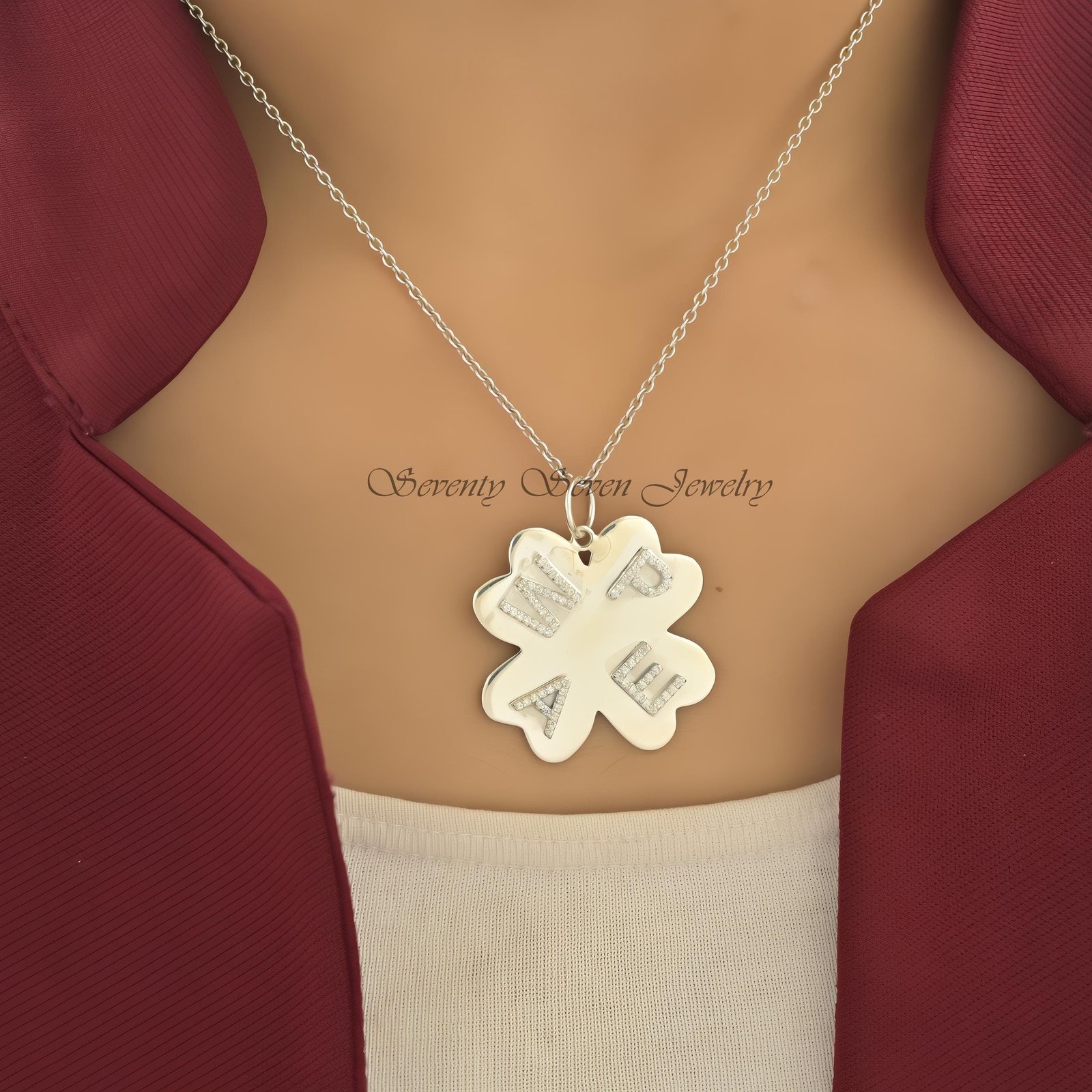 925 Silver Flower Initial Pendant: Custom Gold Vermeil Jewelry - View 2 - Seventy Seven Jewelry | SKU: SSMJP3479-SLYGCZ-30M 925 Silver Flower Initial Pendant: Custom Gold Vermeil Jewelry - View 2 - Seventy Seven Jewelry | SKU: SSMJP3479-SLYGCZ-30M