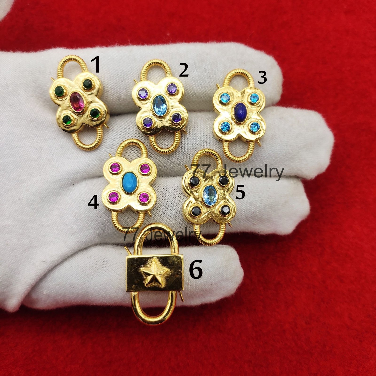 925 Silver Gemstone Floral Padlock: Handmade Double Side Connector - Seventy Seven Jewelry | SKU: SSMJP65-SLYGPOGO,SSMJP65-SL 925 Silver Gemstone Floral Padlock: Handmade Double Side Connector - Seventy Seven Jewelry | SKU: SSMJP65-SLYGPOGO,SSMJP65-SL