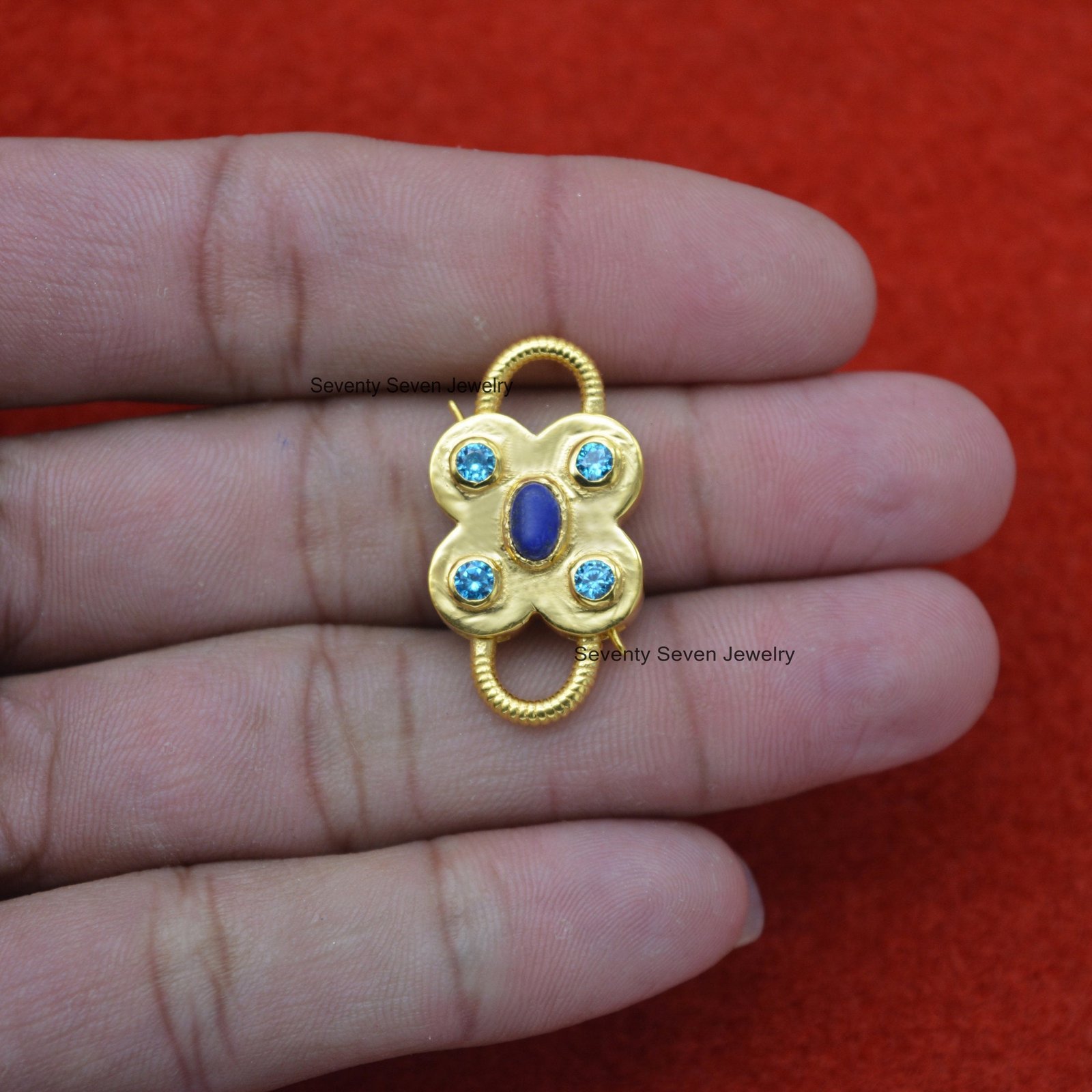 925 Silver Gemstone Floral Padlock: Handmade Double Side Connector - View 4 - Seventy Seven Jewelry | SKU: SSMJP65-SLYGPOGO,S 925 Silver Gemstone Floral Padlock: Handmade Double Side Connector - View 4 - Seventy Seven Jewelry | SKU: SSMJP65-SLYGPOGO,S