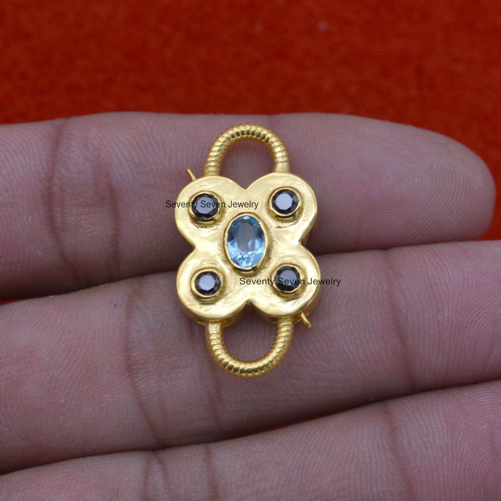 925 Silver Gemstone Floral Padlock: Handmade Double Side Connector - View 6 - Seventy Seven Jewelry | SKU: SSMJP65-SLYGPOGO,S 925 Silver Gemstone Floral Padlock: Handmade Double Side Connector - View 6 - Seventy Seven Jewelry | SKU: SSMJP65-SLYGPOGO,S