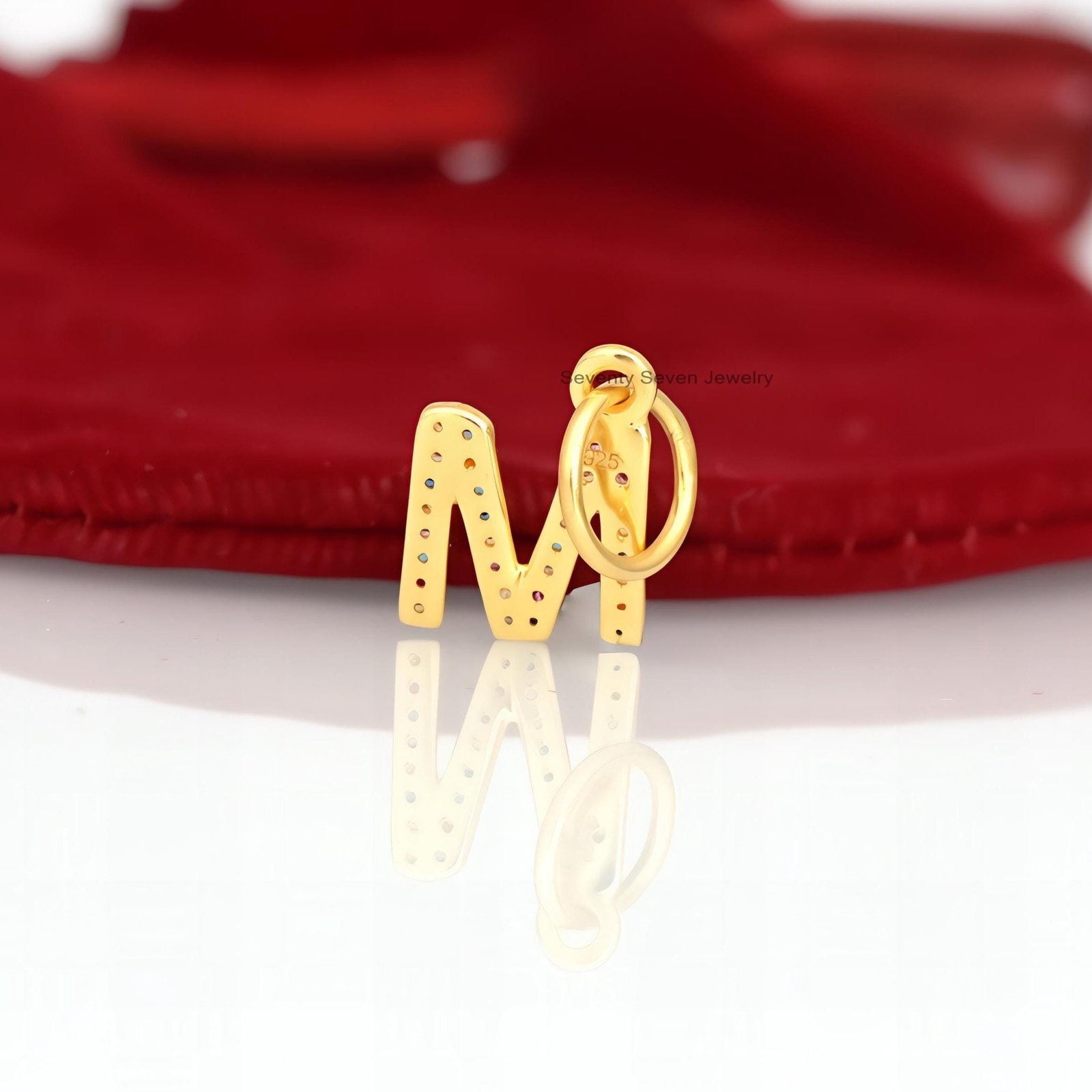 925 Silver Gemstone Letter Charm Pendant: Custom Alphabet - View 3 - Seventy Seven Jewelry | SKU: SSMJP665-SLYGMG-F-2026 925 Silver Gemstone Letter Charm Pendant: Custom Alphabet - View 3 - Seventy Seven Jewelry | SKU: SSMJP665-SLYGMG-F-2026