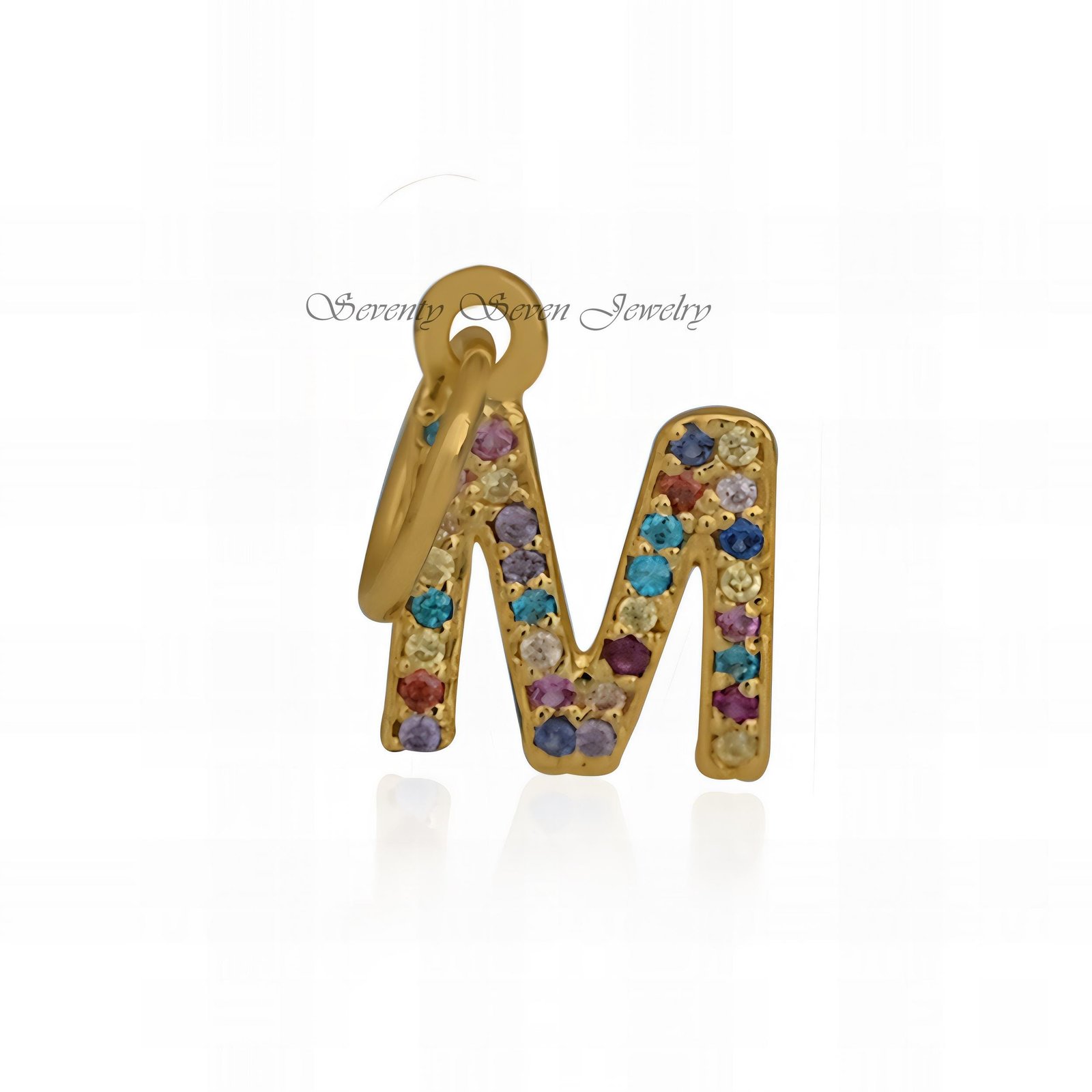 925 Silver Gemstone Letter Charm Pendant: Custom Alphabet - View 4 - Seventy Seven Jewelry | SKU: SSMJP665-SLYGMG-F-2026 925 Silver Gemstone Letter Charm Pendant: Custom Alphabet - View 4 - Seventy Seven Jewelry | SKU: SSMJP665-SLYGMG-F-2026