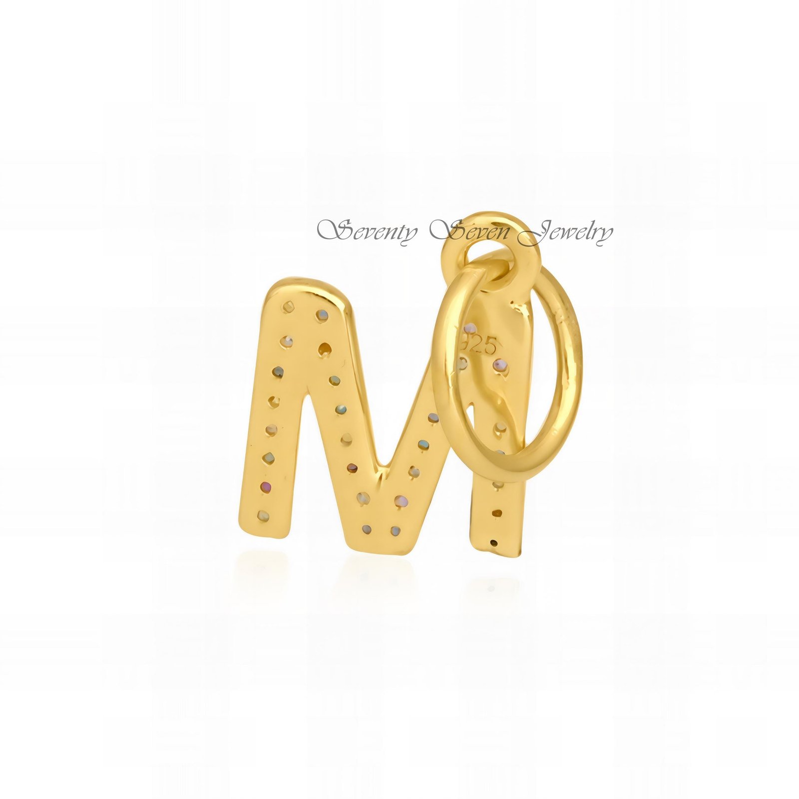 925 Silver Gemstone Letter Charm Pendant: Custom Alphabet - View 5 - Seventy Seven Jewelry | SKU: SSMJP665-SLYGMG-F-2026 925 Silver Gemstone Letter Charm Pendant: Custom Alphabet - View 5 - Seventy Seven Jewelry | SKU: SSMJP665-SLYGMG-F-2026