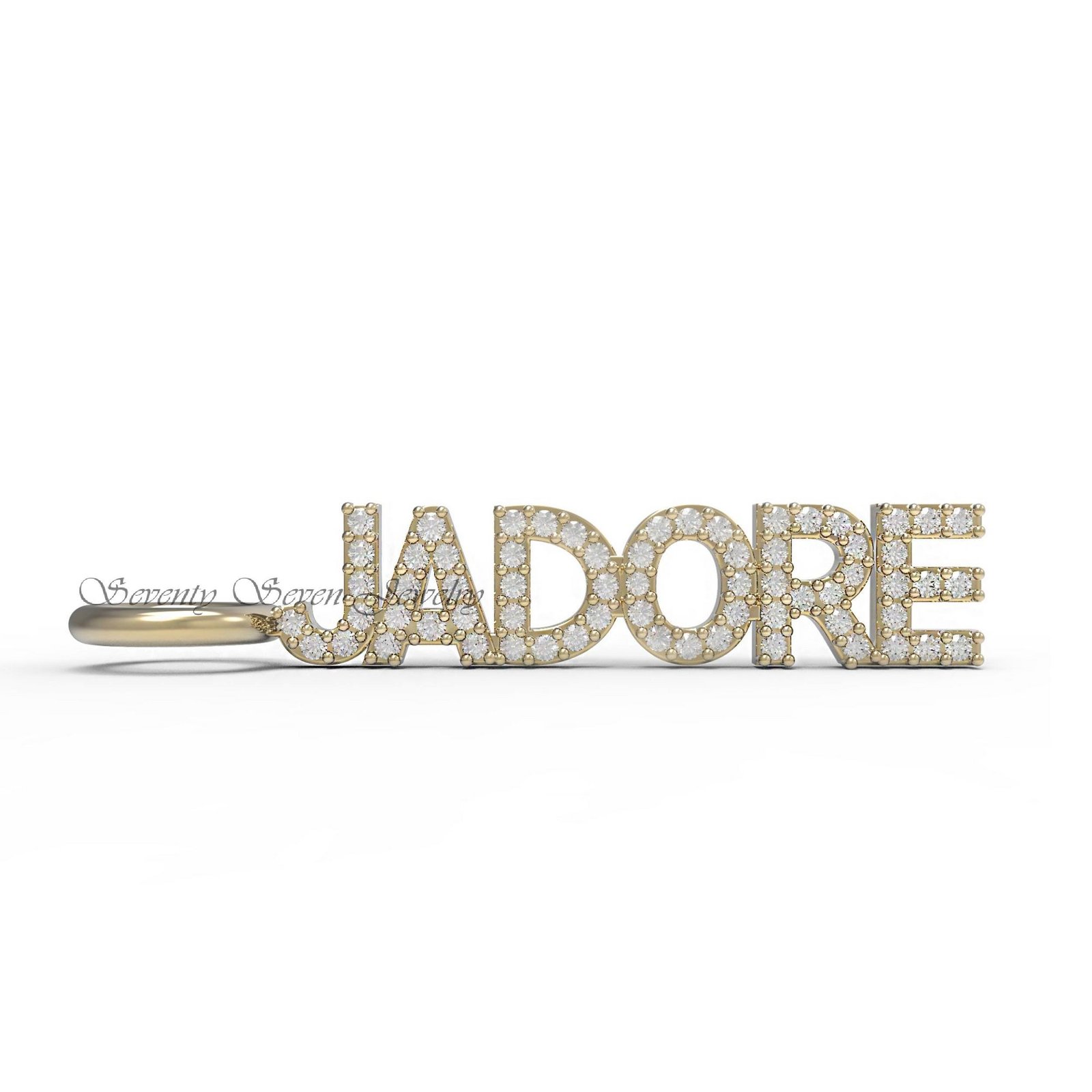 925 Silver Jadore Name Pendant: Pave Letter Necklace - View 2 - Seventy Seven Jewelry | SKU: SSMJP521-SLYGCZ-2026 925 Silver Jadore Name Pendant: Pave Letter Necklace - View 2 - Seventy Seven Jewelry | SKU: SSMJP521-SLYGCZ-2026