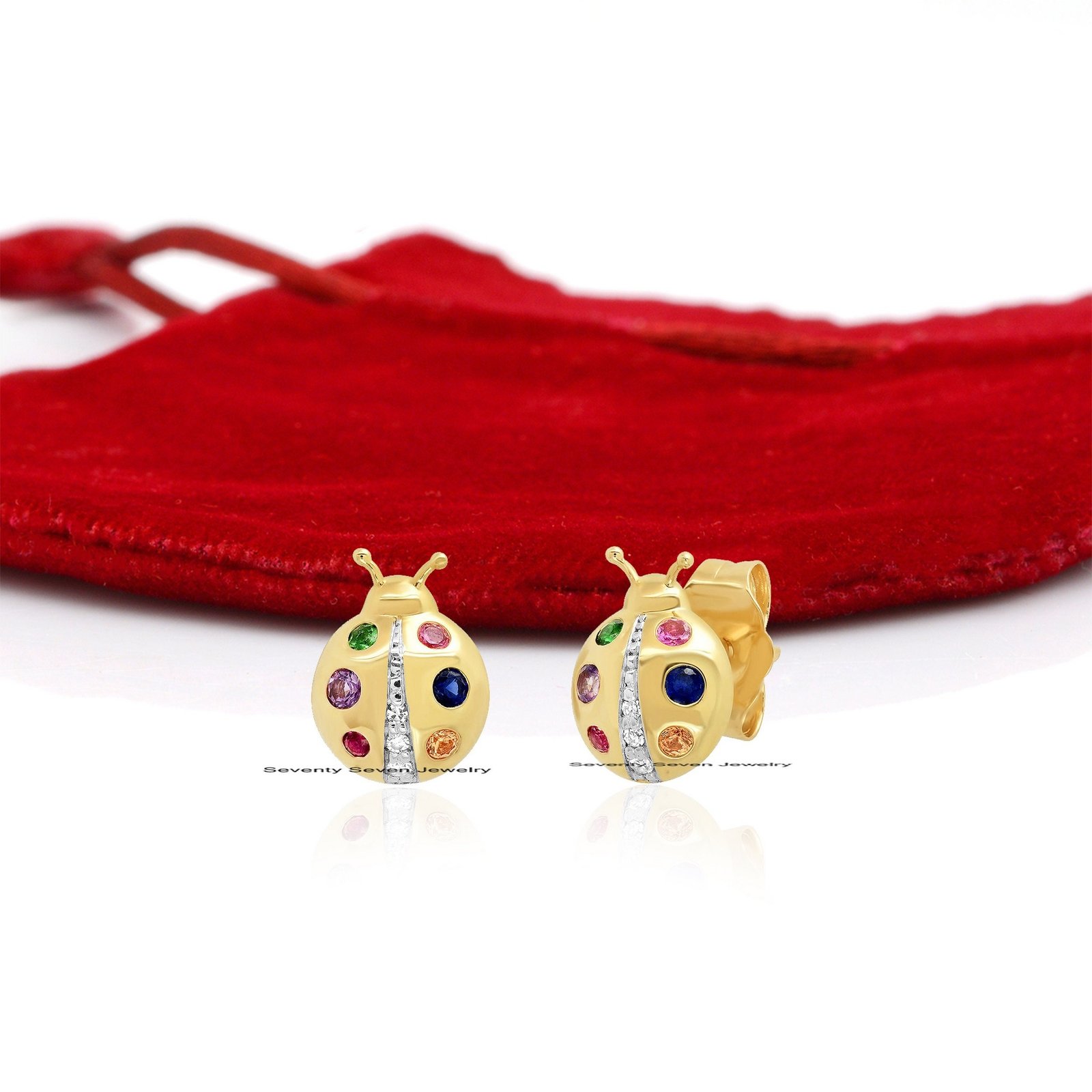 925 Silver Ladybug Stud Earrings: Multi-Color Gemstone Bug Jewelry - Seventy Seven Jewelry | SKU: SSMJE1063-SLNSMTCS-2026 925 Silver Ladybug Stud Earrings: Multi-Color Gemstone Bug Jewelry - Seventy Seven Jewelry | SKU: SSMJE1063-SLNSMTCS-2026
