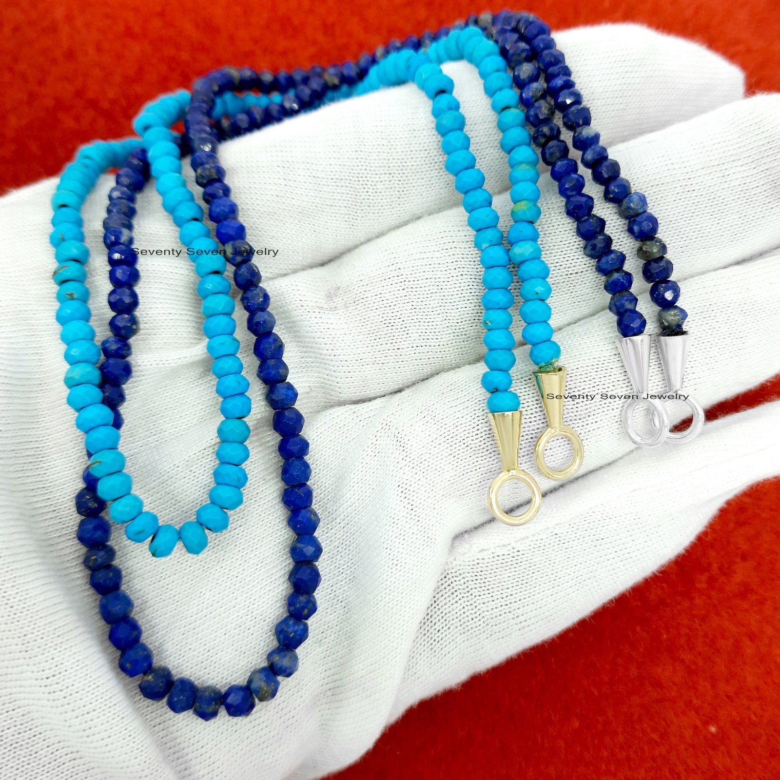 925 Silver Lapis Beads Necklace: Gemstone Charm Holder Jewelry - View 6 - Seventy Seven Jewelry | SKU: SSMJF121-SLYG-15M-2026 925 Silver Lapis Beads Necklace: Gemstone Charm Holder Jewelry - View 6 - Seventy Seven Jewelry | SKU: SSMJF121-SLYG-15M-2026
