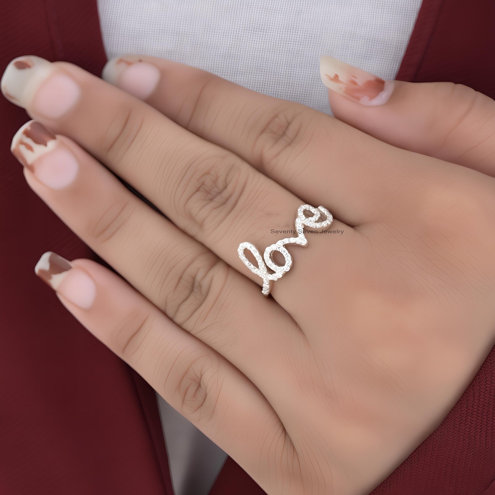 925 Silver Love Band: Minimalist Diamond Ring - View 2 - Seventy Seven Jewelry | SKU: SSMJR2862-SLYGDI-US-9 925 Silver Love Band: Minimalist Diamond Ring - View 2 - Seventy Seven Jewelry | SKU: SSMJR2862-SLYGDI-US-9