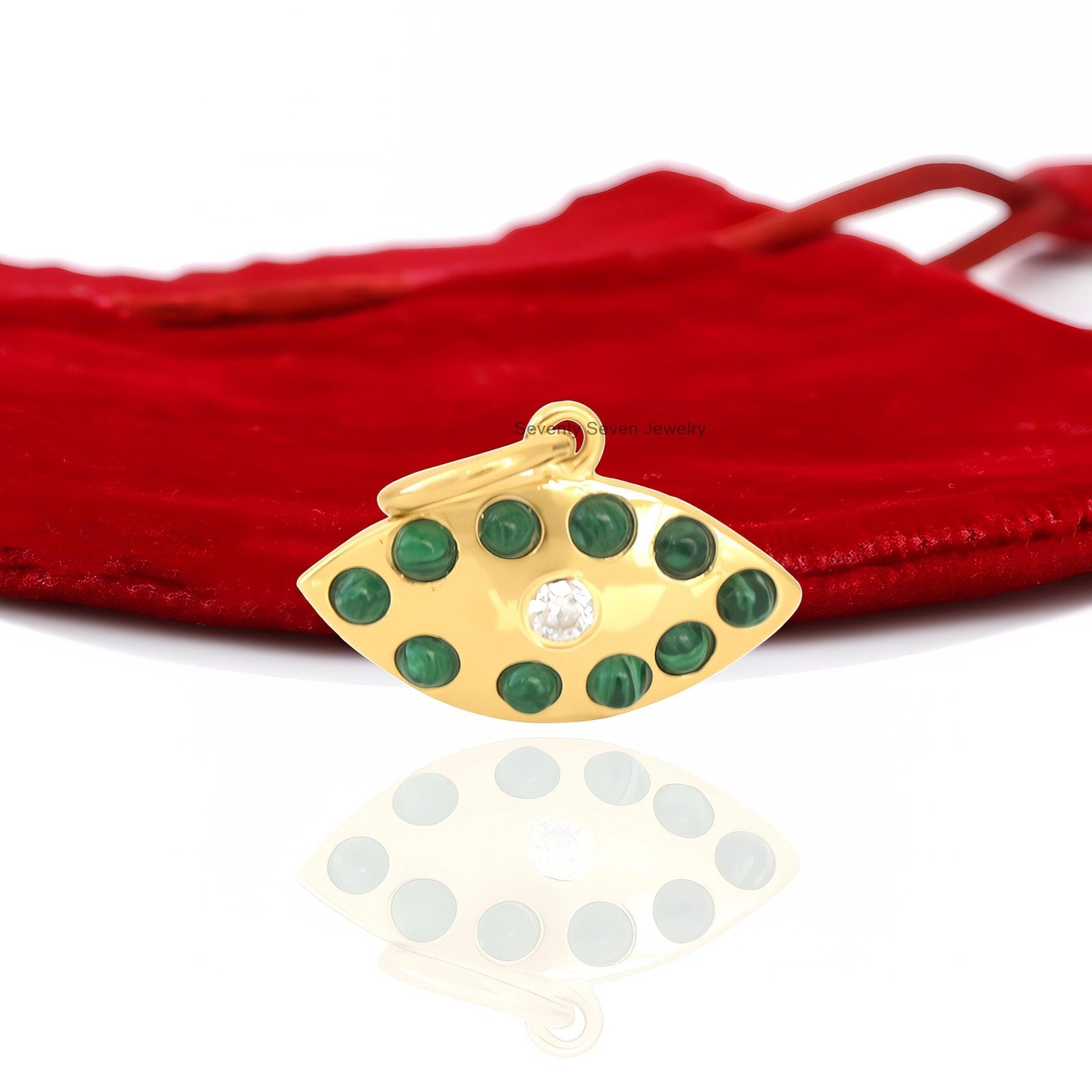 925 Silver Malachite Evil Eye Charm Pendant: Moissanite Accent - Seventy Seven Jewelry | SKU: SSMJP2818-SLYGMKMN 925 Silver Malachite Evil Eye Charm Pendant: Moissanite Accent - Seventy Seven Jewelry | SKU: SSMJP2818-SLYGMKMN