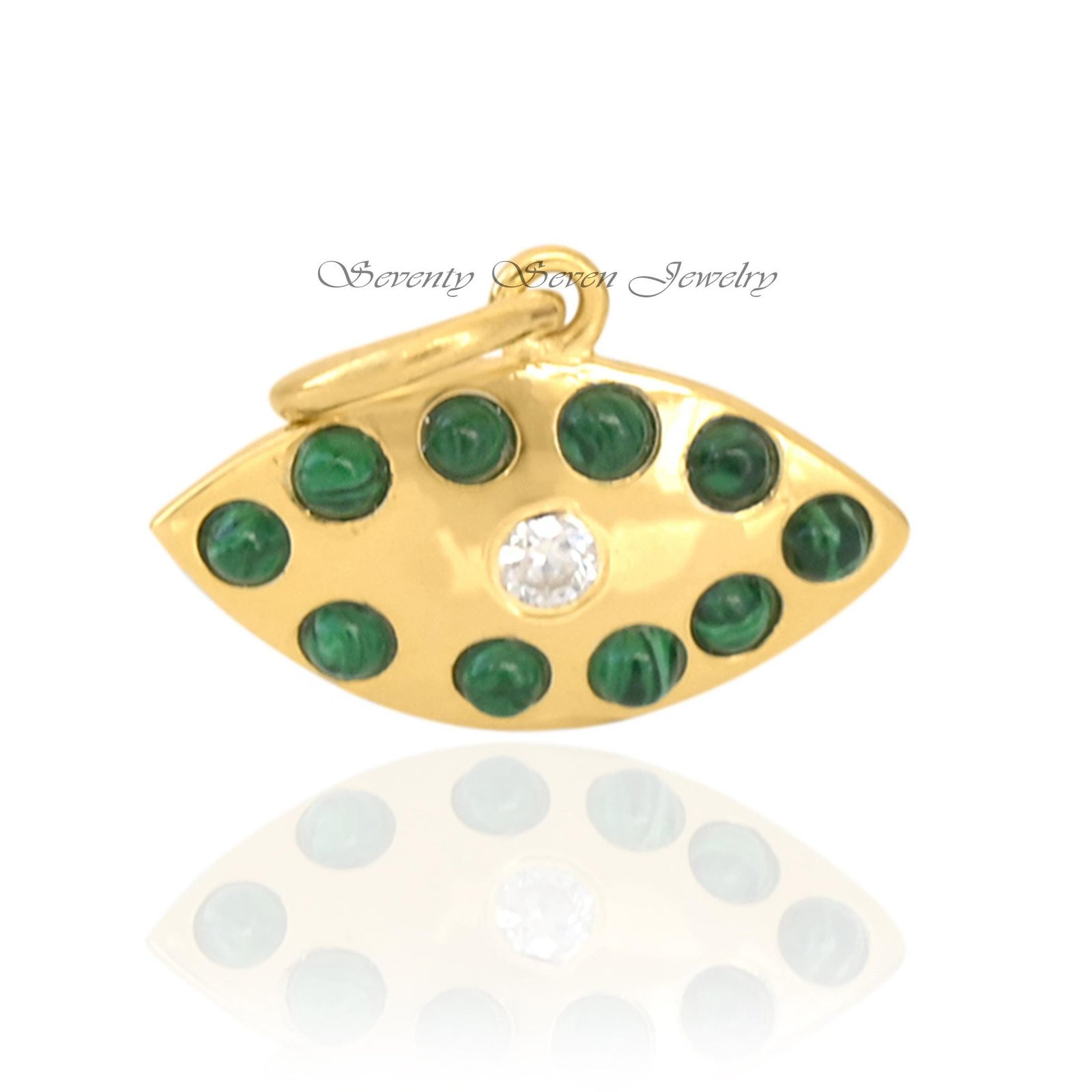 925 Silver Malachite Evil Eye Charm Pendant: Moissanite Accent - View 5 - Seventy Seven Jewelry | SKU: SSMJP2818-SLYGMKMN 925 Silver Malachite Evil Eye Charm Pendant: Moissanite Accent - View 5 - Seventy Seven Jewelry | SKU: SSMJP2818-SLYGMKMN