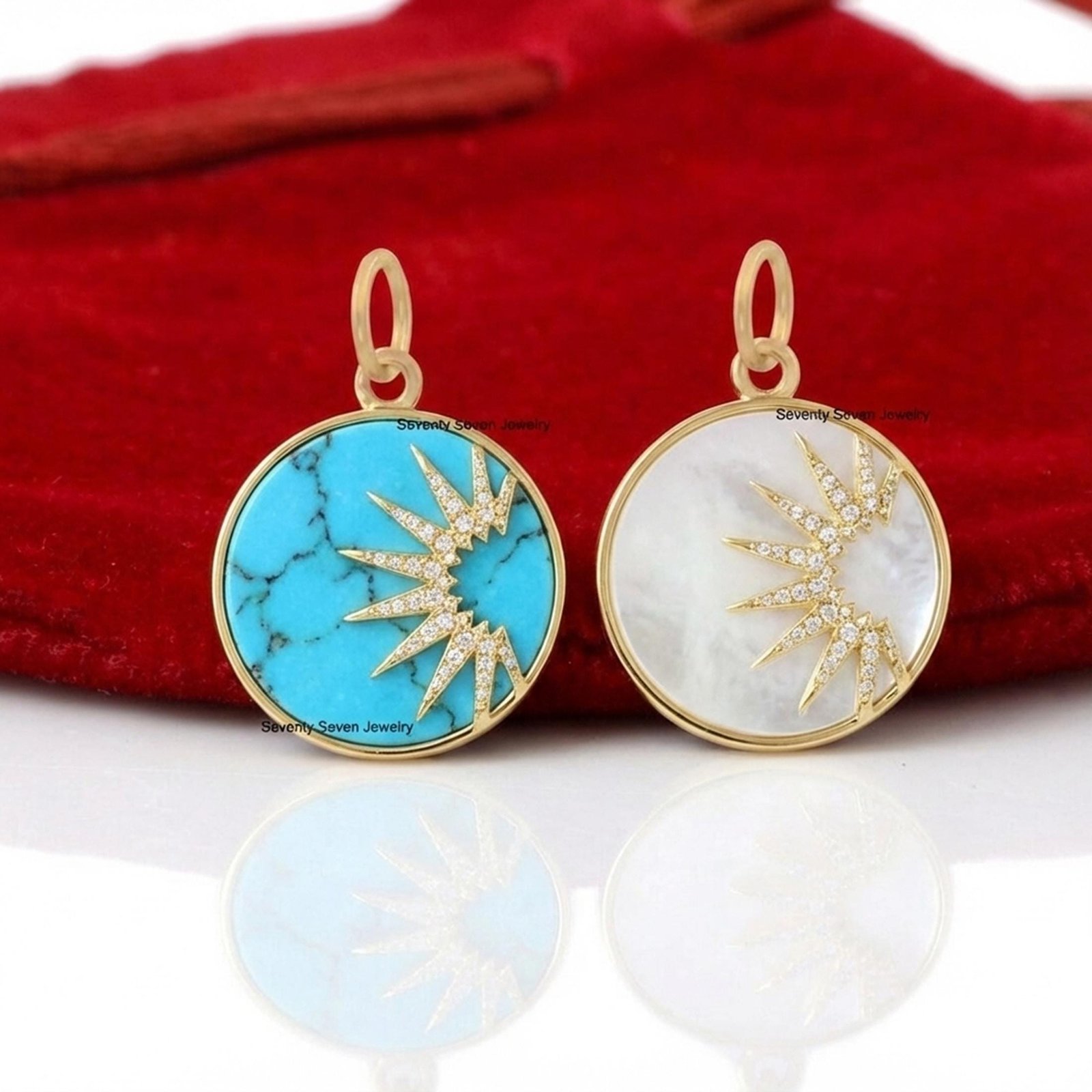 925 Silver Malachite Star Disc Pendant: Gemstone Charm (25 MM) - View 2 - Seventy Seven Jewelry | SKU: SSMJP1110-SLYGDIPO-25M 925 Silver Malachite Star Disc Pendant: Gemstone Charm (25 MM) - View 2 - Seventy Seven Jewelry | SKU: SSMJP1110-SLYGDIPO-25M