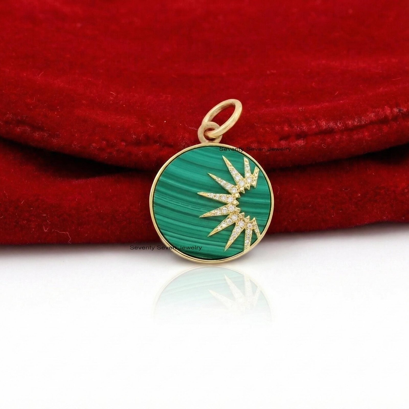 925 Silver Malachite Star Disc Pendant: Gemstone Charm (25 MM) - View 3 - Seventy Seven Jewelry | SKU: SSMJP1110-SLYGDIPO-25M 925 Silver Malachite Star Disc Pendant: Gemstone Charm (25 MM) - View 3 - Seventy Seven Jewelry | SKU: SSMJP1110-SLYGDIPO-25M
