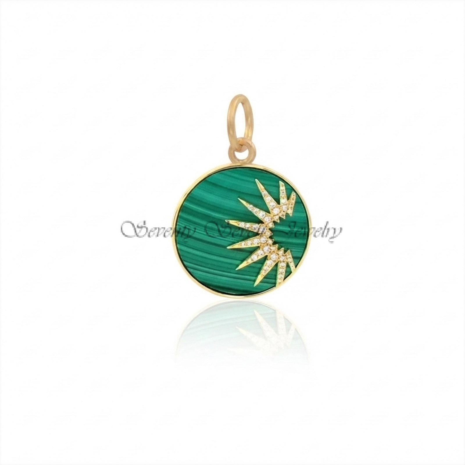 925 Silver Malachite Star Disc Pendant: Gemstone Charm (25 MM) - View 4 - Seventy Seven Jewelry | SKU: SSMJP1110-SLYGDIPO-25M 925 Silver Malachite Star Disc Pendant: Gemstone Charm (25 MM) - View 4 - Seventy Seven Jewelry | SKU: SSMJP1110-SLYGDIPO-25M