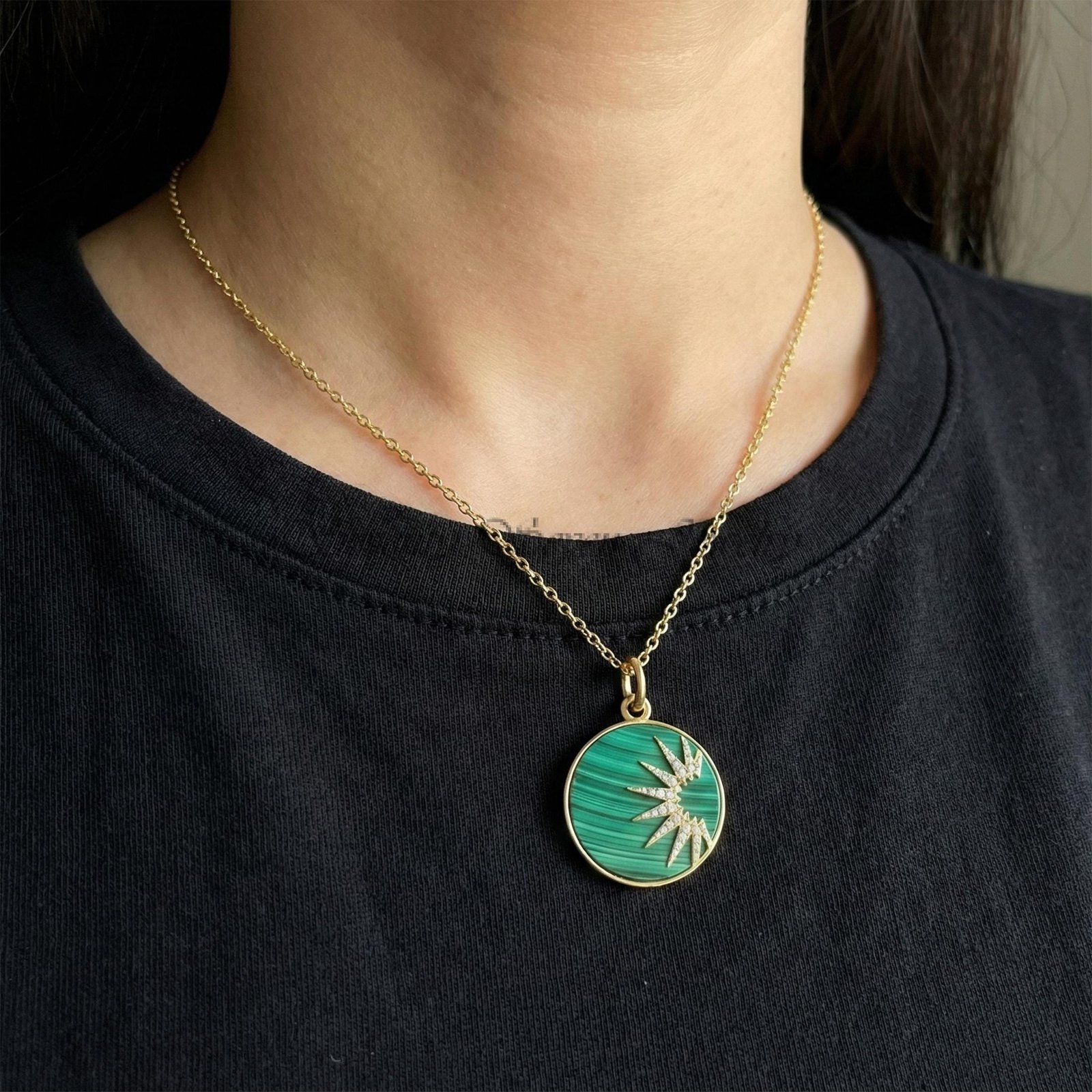 925 Silver Malachite Star Disc Pendant: Gemstone Charm (25 MM) - View 6 - Seventy Seven Jewelry | SKU: SSMJP1110-SLYGDIPO-25M 925 Silver Malachite Star Disc Pendant: Gemstone Charm (25 MM) - View 6 - Seventy Seven Jewelry | SKU: SSMJP1110-SLYGDIPO-25M