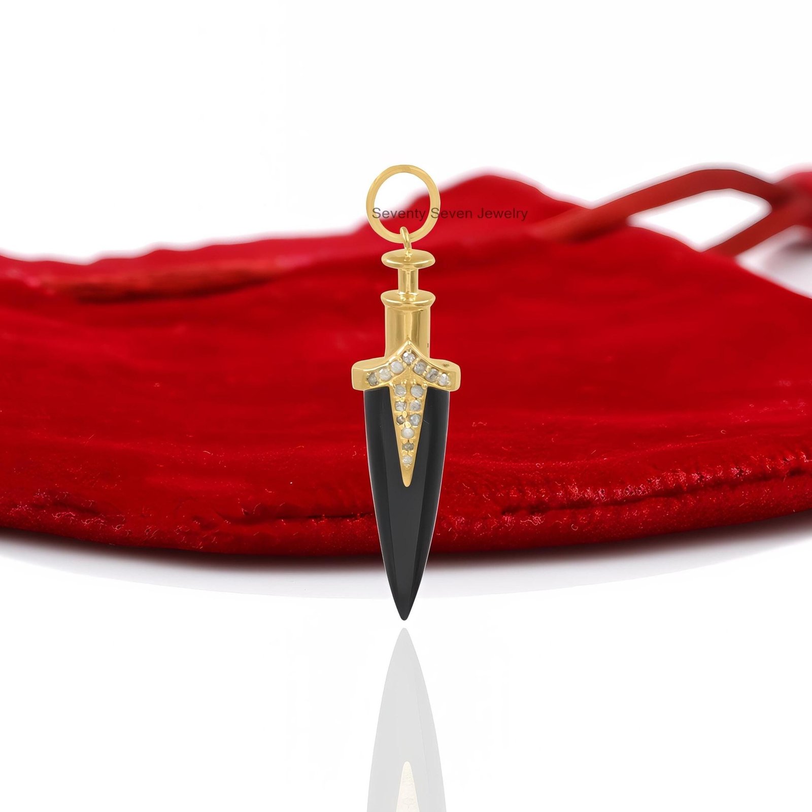 925 Silver Moissanite Dagger Pendant, Knife Charm, Gemstone Horn - View 7 - Seventy Seven Jewelry | SKU: SSMJP1146-SLRGDIBO-4 925 Silver Moissanite Dagger Pendant, Knife Charm, Gemstone Horn - View 7 - Seventy Seven Jewelry | SKU: SSMJP1146-SLRGDIBO-4