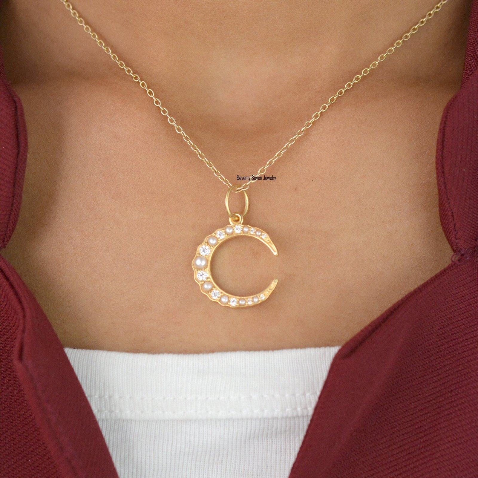 925 Silver Moissanite Moon Pendant: Gemstone Crescent Charm - View 2 - Seventy Seven Jewelry | SKU: SSMJP1445-SLYGMNPL-2026 925 Silver Moissanite Moon Pendant: Gemstone Crescent Charm - View 2 - Seventy Seven Jewelry | SKU: SSMJP1445-SLYGMNPL-2026