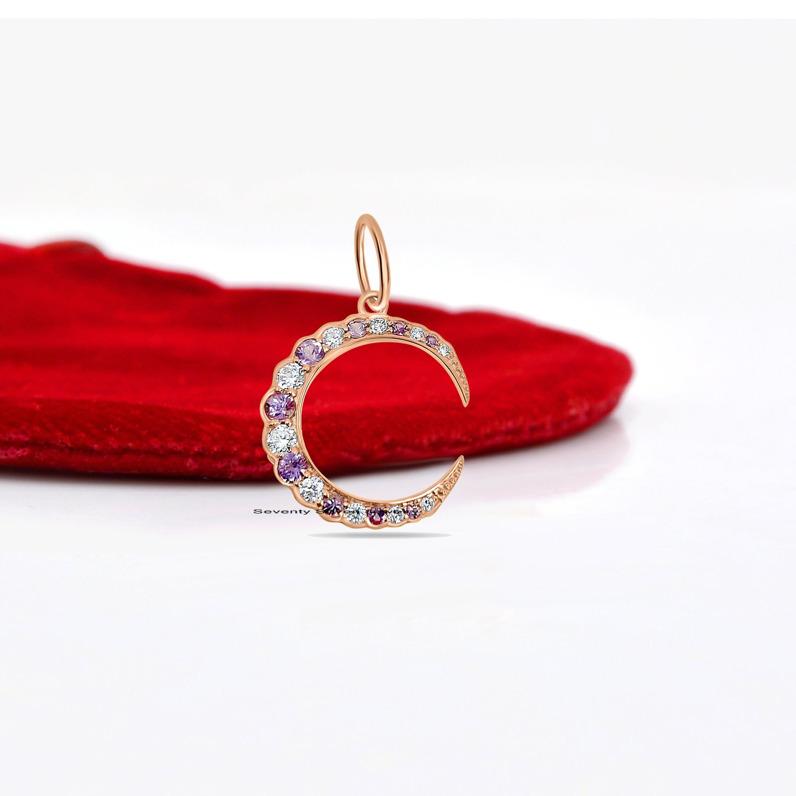 925 Silver Moissanite Moon Pendant: Gemstone Crescent Charm - View 7 - Seventy Seven Jewelry | SKU: SSMJP1445-SLYGMNPL-2026 925 Silver Moissanite Moon Pendant: Gemstone Crescent Charm - View 7 - Seventy Seven Jewelry | SKU: SSMJP1445-SLYGMNPL-2026