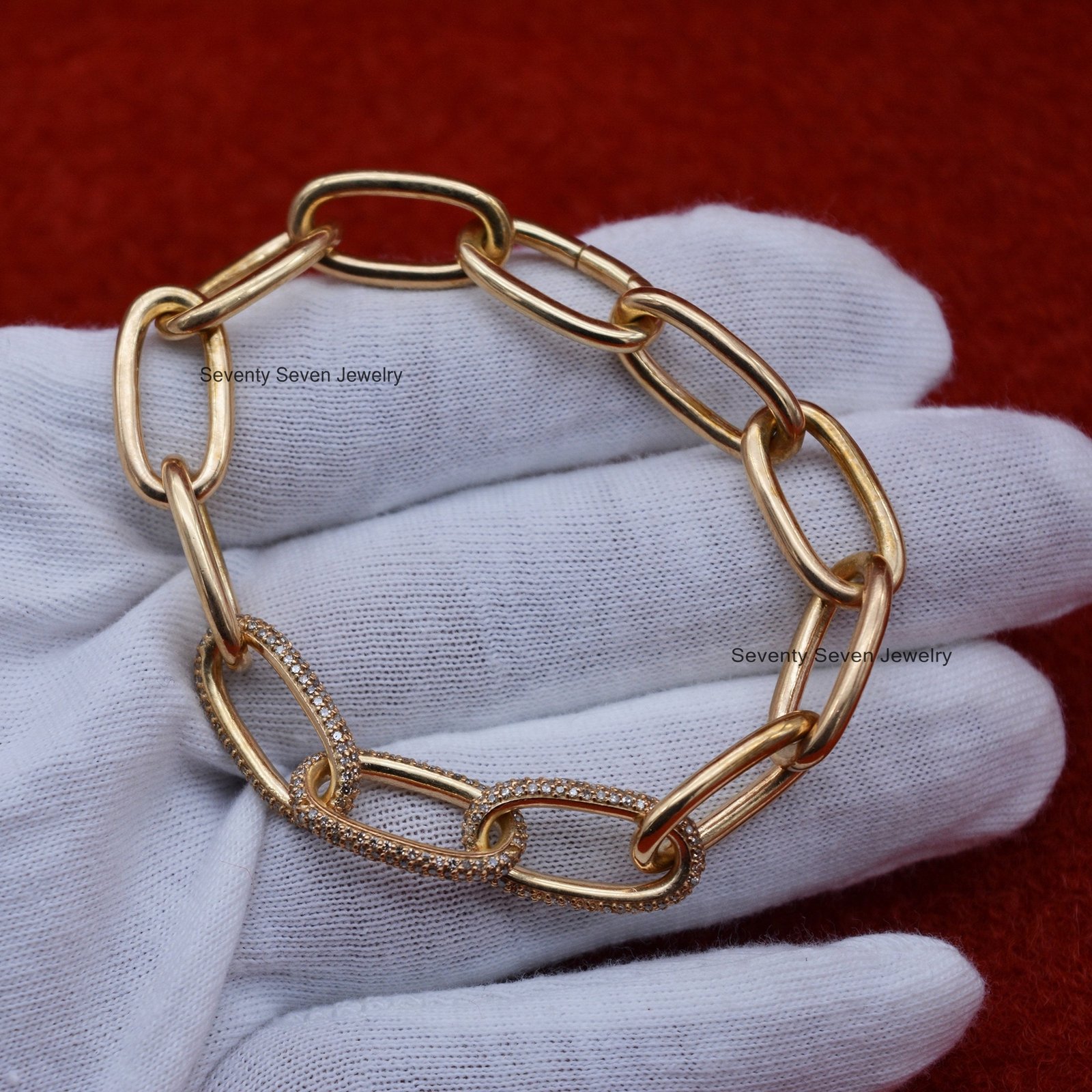 925 Silver Moissanite Oval Link Bracelet: Diamond Chain Jewelry - View 4 - Seventy Seven Jewelry | SKU: SSMJA06-SLYGMN-2026 925 Silver Moissanite Oval Link Bracelet: Diamond Chain Jewelry - View 4 - Seventy Seven Jewelry | SKU: SSMJA06-SLYGMN-2026