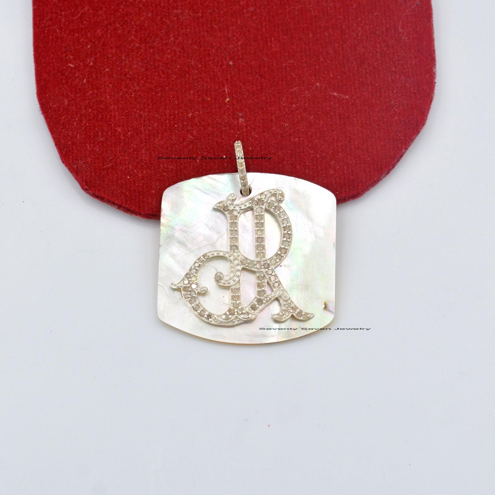 925 Silver Monogram Dog Tag Pendant: Mother of Pearl Initial Necklace - Seventy Seven Jewelry | SKU: SSMJP631-SLRHMOPDI-AV-20 925 Silver Monogram Dog Tag Pendant: Mother of Pearl Initial Necklace - Seventy Seven Jewelry | SKU: SSMJP631-SLRHMOPDI-AV-20