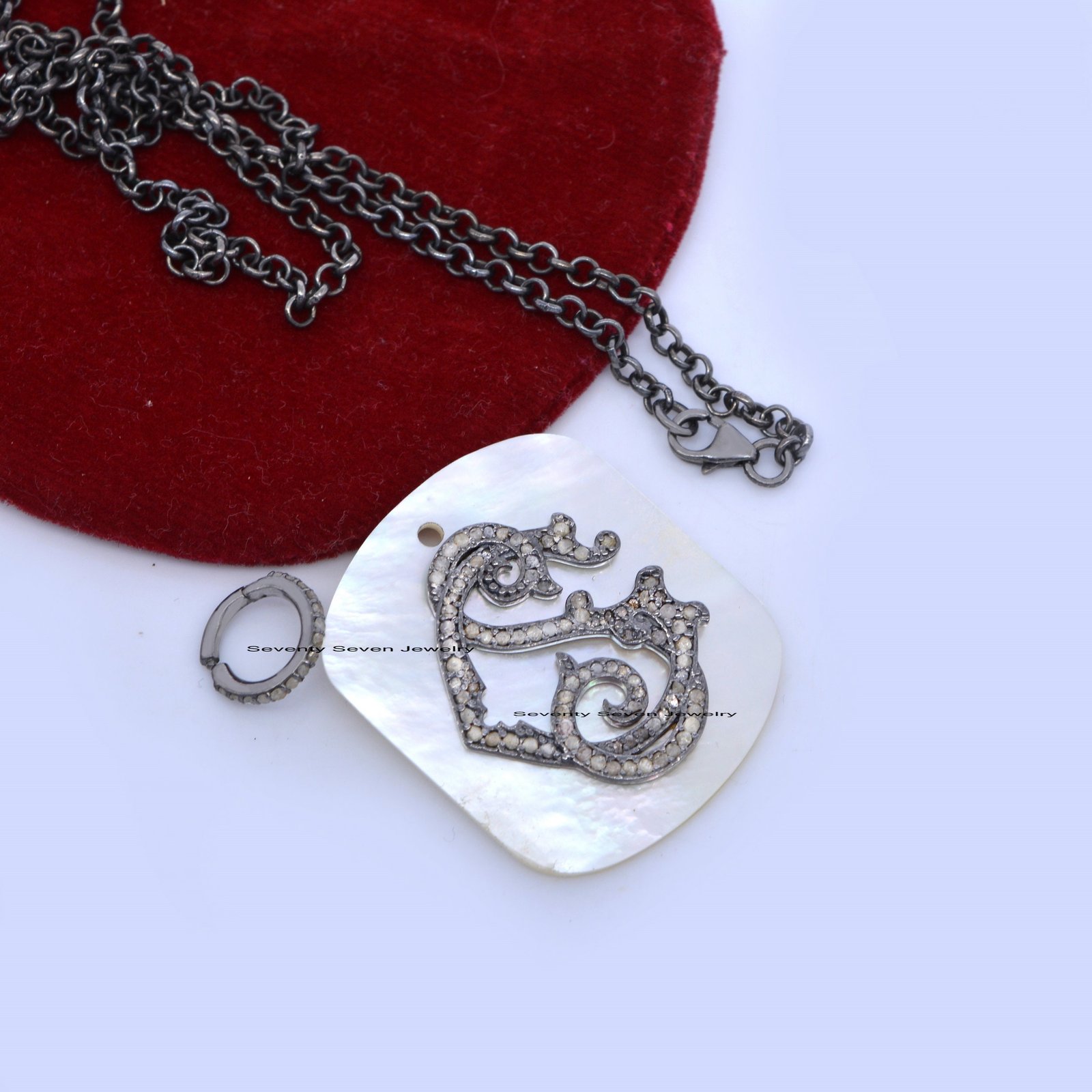 925 Silver Monogram Dog Tag Pendant: Mother of Pearl Initial Necklace - View 2 - Seventy Seven Jewelry | SKU: SSMJP631-SLRHMO 925 Silver Monogram Dog Tag Pendant: Mother of Pearl Initial Necklace - View 2 - Seventy Seven Jewelry | SKU: SSMJP631-SLRHMO