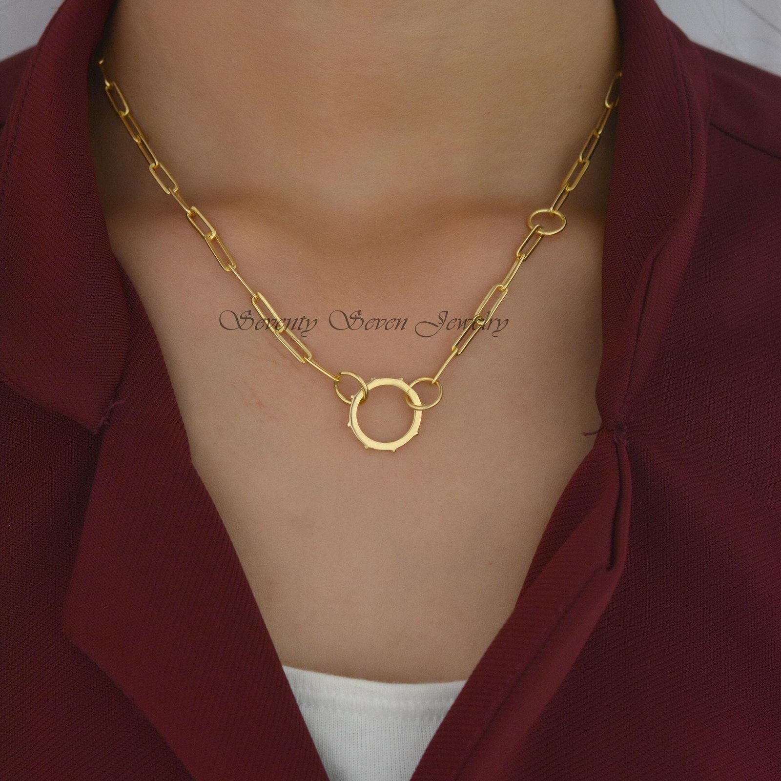 925 Silver Paperclip Chain Necklace: Enhancer Lock, Charm Holder (15MM) - View 3 - Seventy Seven Jewelry | SKU: SSMJP448-SLYG 925 Silver Paperclip Chain Necklace: Enhancer Lock, Charm Holder (15MM) - View 3 - Seventy Seven Jewelry | SKU: SSMJP448-SLYG