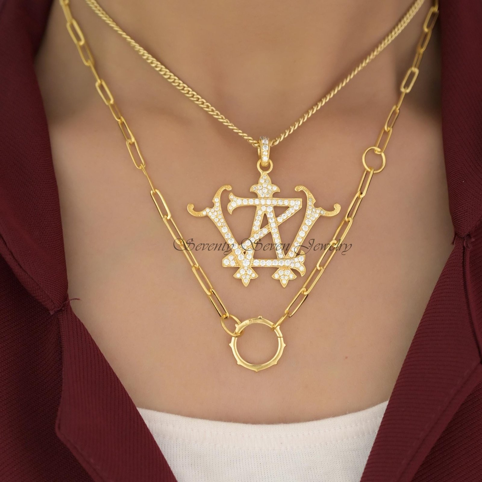 925 Silver Paperclip Chain Necklace: Enhancer Lock, Charm Holder (15MM) - View 6 - Seventy Seven Jewelry | SKU: SSMJP448-SLYG 925 Silver Paperclip Chain Necklace: Enhancer Lock, Charm Holder (15MM) - View 6 - Seventy Seven Jewelry | SKU: SSMJP448-SLYG