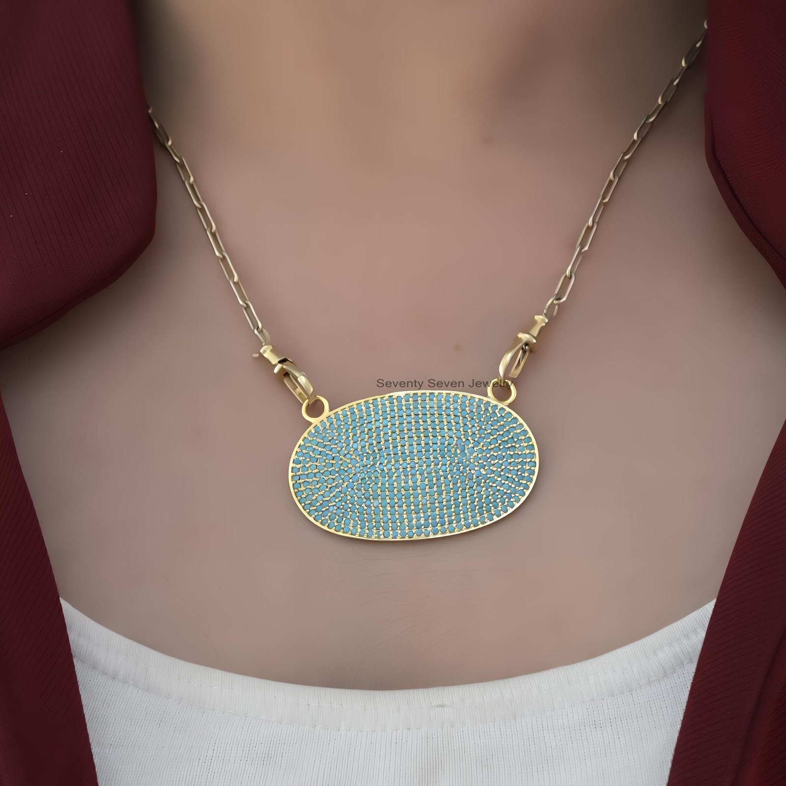 925 Silver Pave Diamond Pendant: Oval or Bar Connector - Seventy Seven Jewelry | SKU: SSMJP560-SLYGDI-2026 925 Silver Pave Diamond Pendant: Oval or Bar Connector - Seventy Seven Jewelry | SKU: SSMJP560-SLYGDI-2026