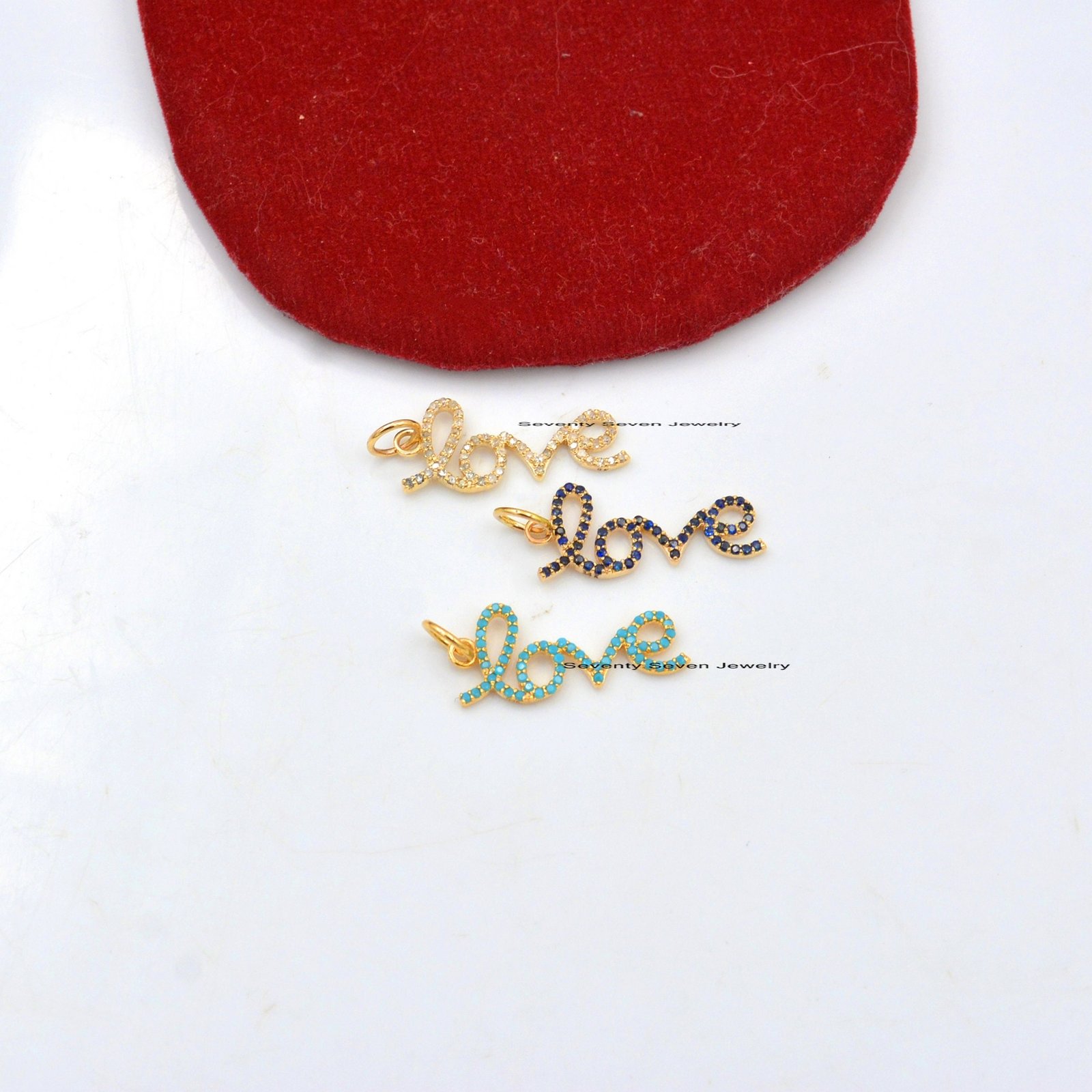 925 Silver Pave Love Words Charm: Cursive Initial Pendant - View 2 - Seventy Seven Jewelry | SKU: SSMJP577-SLYG-2026 925 Silver Pave Love Words Charm: Cursive Initial Pendant - View 2 - Seventy Seven Jewelry | SKU: SSMJP577-SLYG-2026