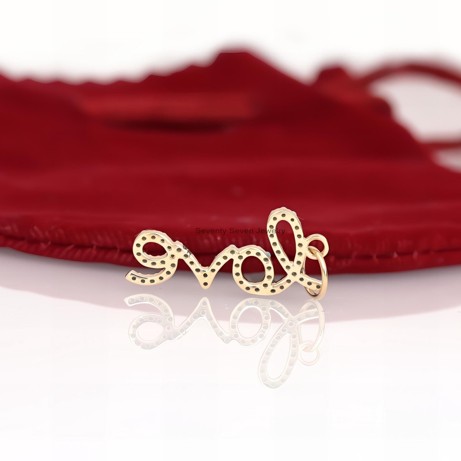 925 Silver Pave Love Words Charm: Cursive Initial Pendant - View 3 - Seventy Seven Jewelry | SKU: SSMJP577-SLYG-2026 925 Silver Pave Love Words Charm: Cursive Initial Pendant - View 3 - Seventy Seven Jewelry | SKU: SSMJP577-SLYG-2026