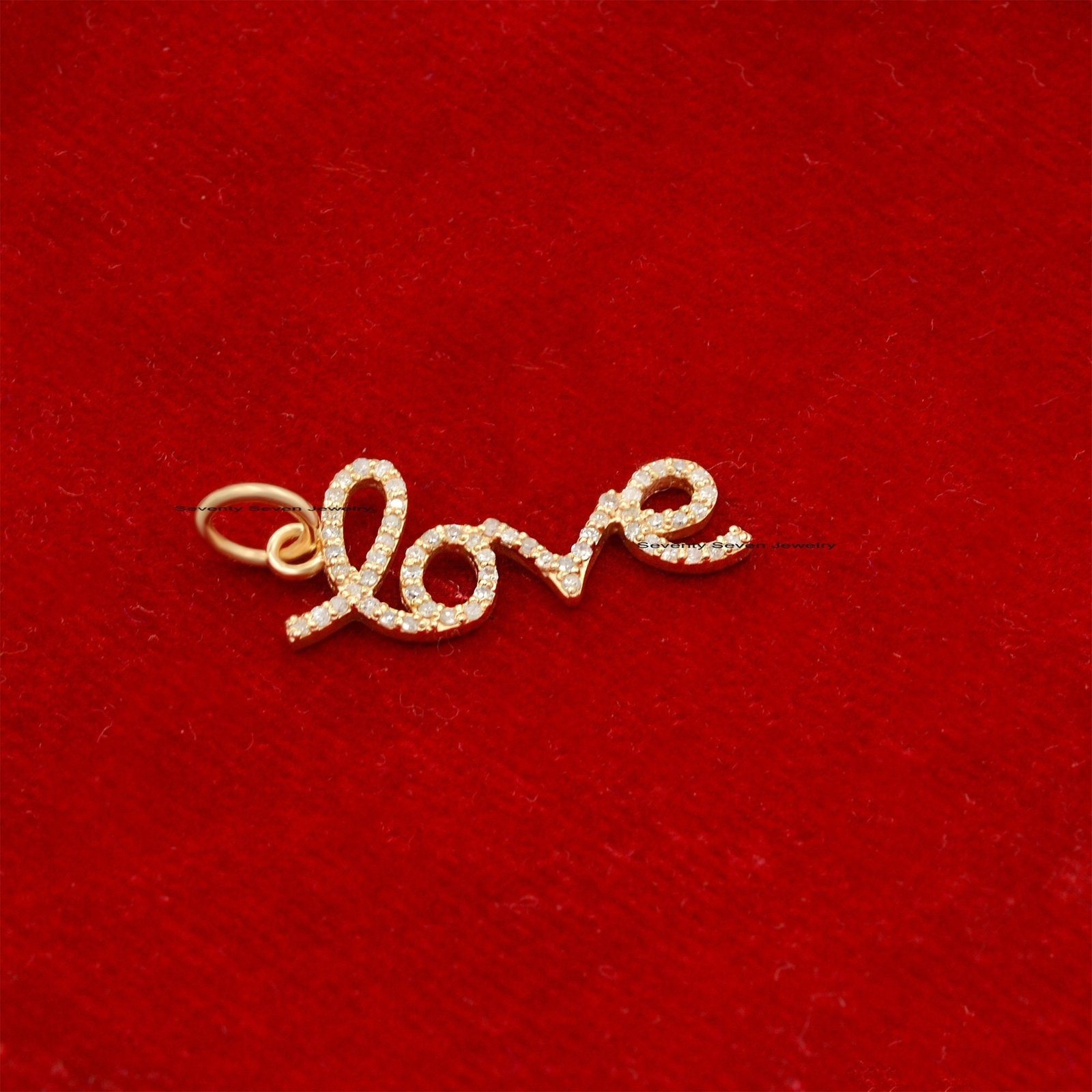 925 Silver Pave Love Words Charm: Cursive Initial Pendant - View 4 - Seventy Seven Jewelry | SKU: SSMJP577-SLYG-2026 925 Silver Pave Love Words Charm: Cursive Initial Pendant - View 4 - Seventy Seven Jewelry | SKU: SSMJP577-SLYG-2026