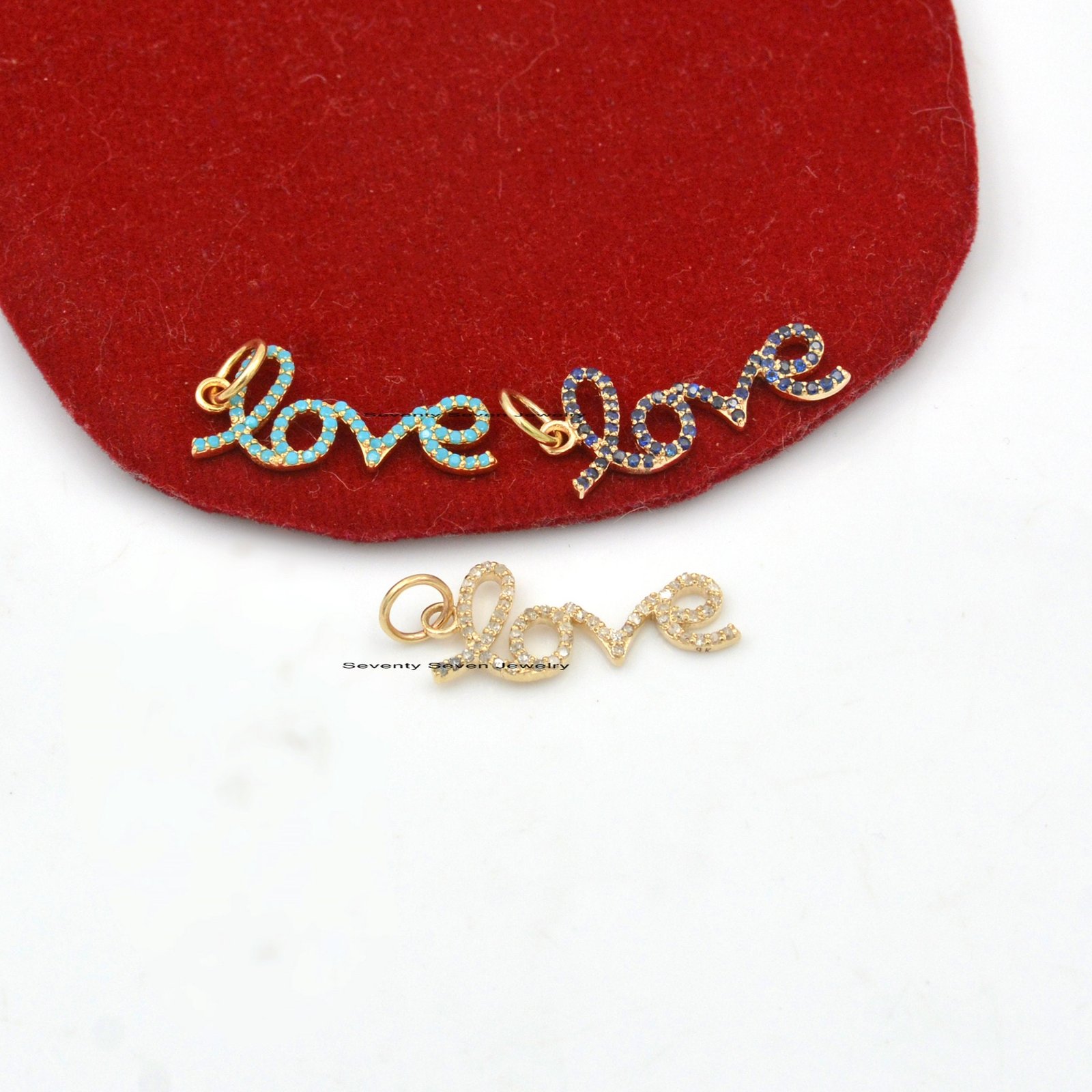 925 Silver Pave Love Words Charm: Cursive Initial Pendant - View 6 - Seventy Seven Jewelry | SKU: SSMJP577-SLYG-2026 925 Silver Pave Love Words Charm: Cursive Initial Pendant - View 6 - Seventy Seven Jewelry | SKU: SSMJP577-SLYG-2026