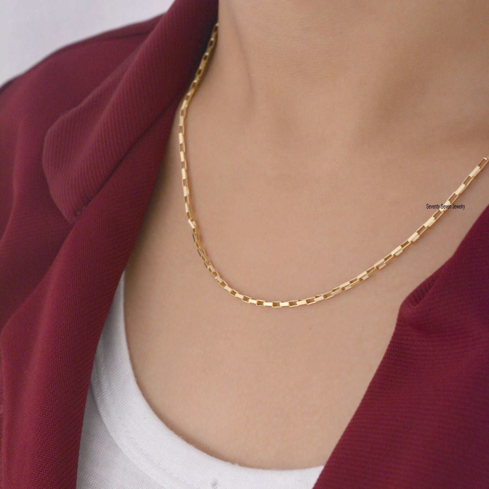 925 Silver Rectangle Box Chain: Elongated Carabiner Link - Seventy Seven Jewelry | SKU: SSG25-SLYG-18I-V 925 Silver Rectangle Box Chain: Elongated Carabiner Link - Seventy Seven Jewelry | SKU: SSG25-SLYG-18I-V