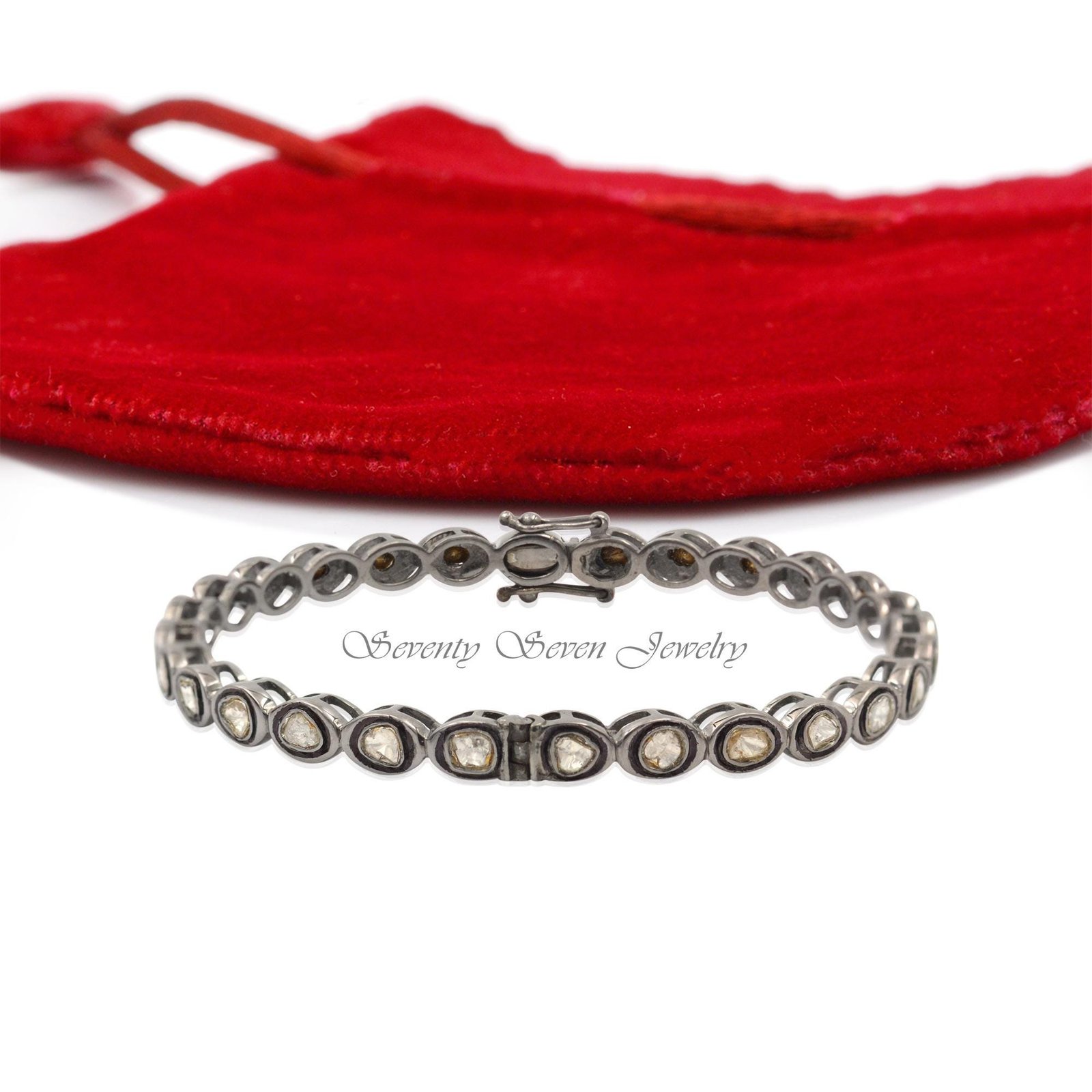 925 Silver rose cut Diamond Bangle, Oxidised Jewelry - Seventy Seven Jewelry | SKU: SSMJB06-SLRHRC-2026 925 Silver rose cut Diamond Bangle, Oxidised Jewelry - Seventy Seven Jewelry | SKU: SSMJB06-SLRHRC-2026